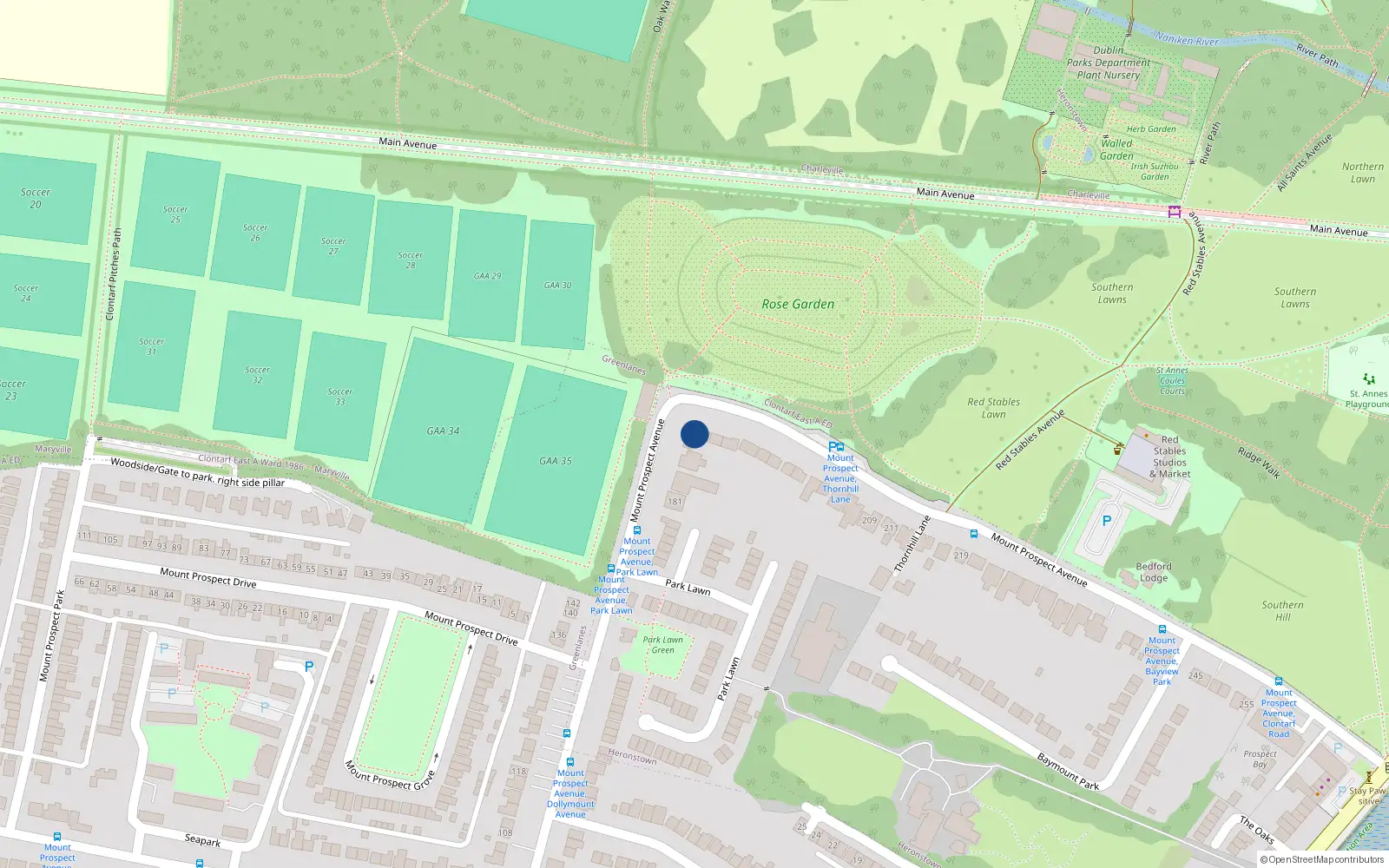 Overhead map showing the location of 187 Mount Prospect Avenue, Dublin 3
