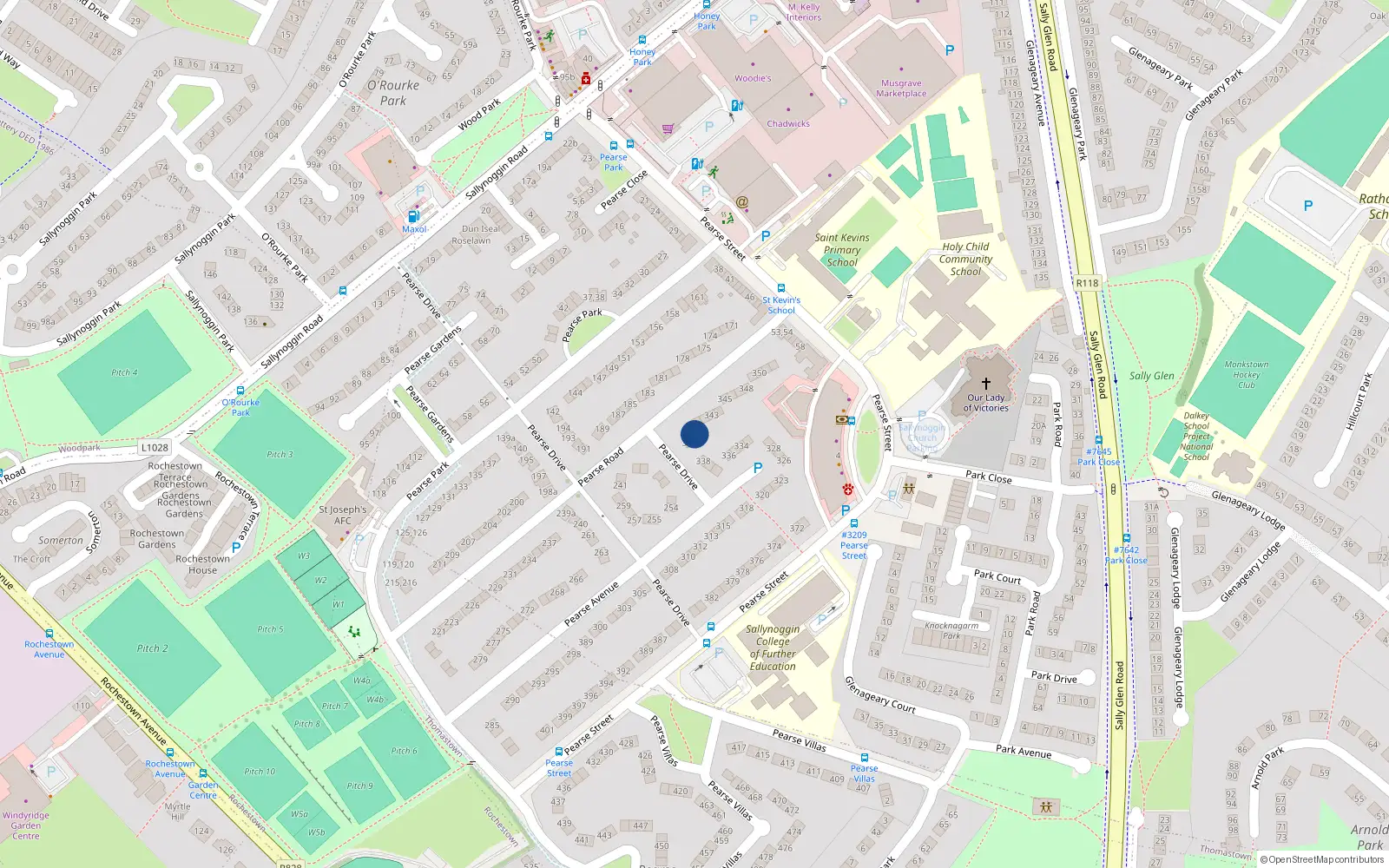 Overhead map showing the location of 187 Pearse Road, Dun Laoghaire
