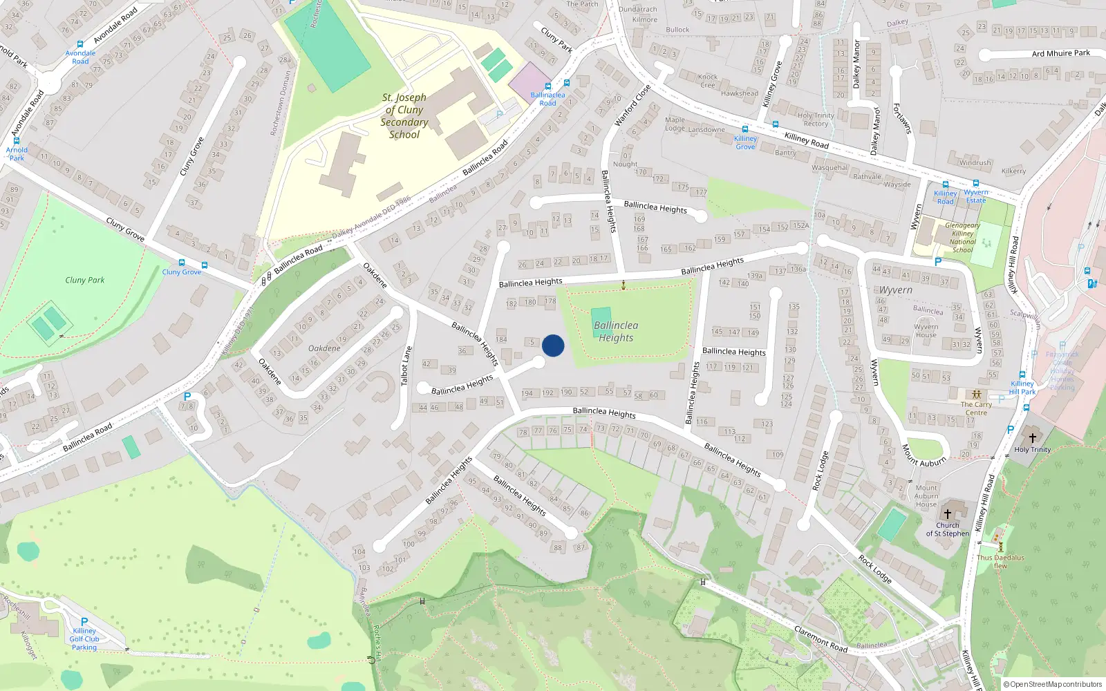 Overhead map showing the location of 188 Ballinclea Heights, Killiney, Dublin
