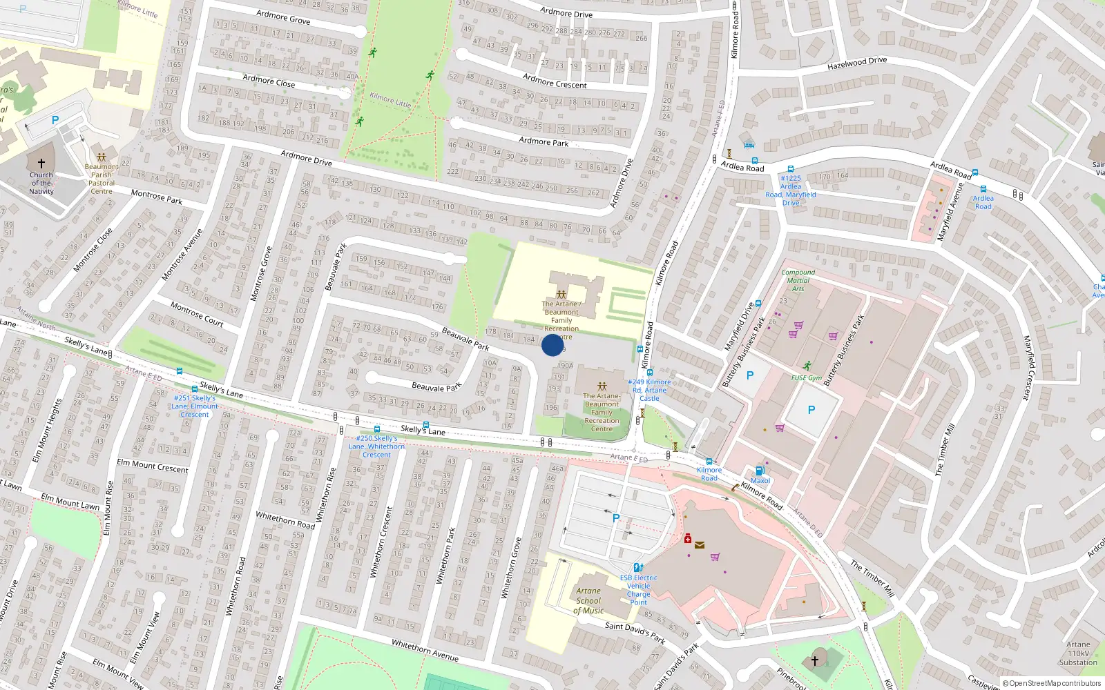 Overhead map showing the location of 188 Beauvale Park, Artane, Dublin 5