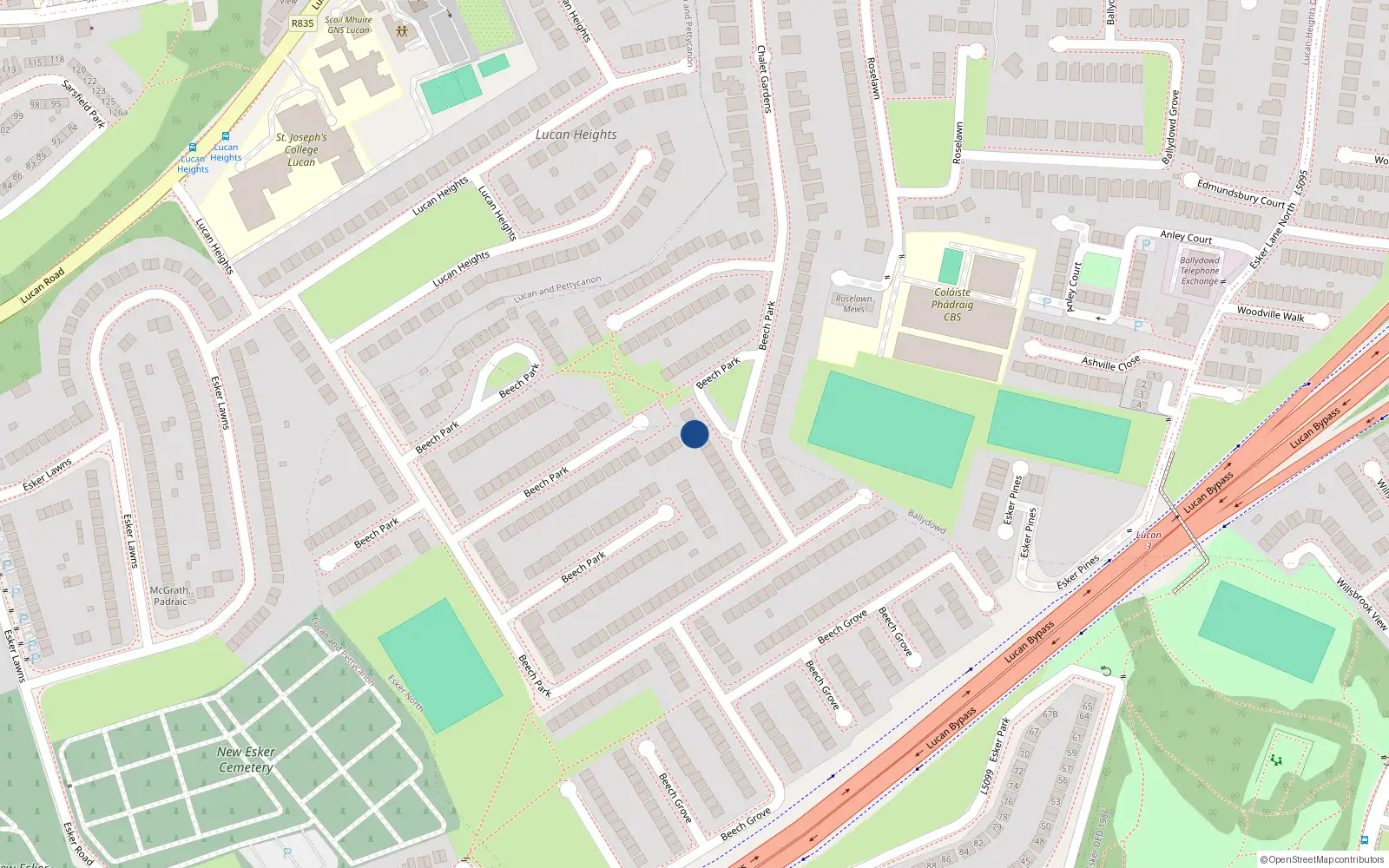 Overhead map showing the location of 188 Beech Park, Lucan, Dublin