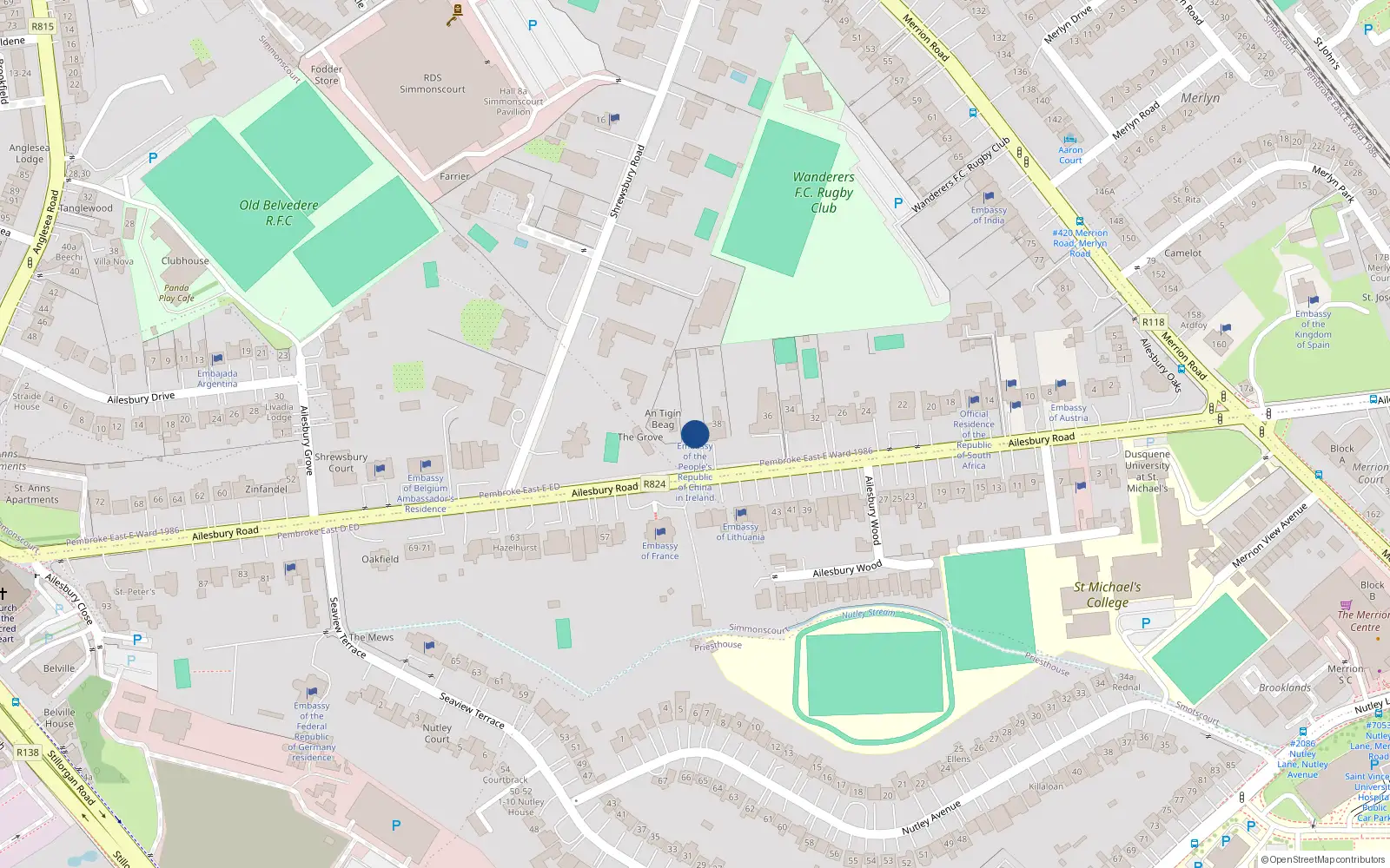Overhead map showing the location of 188, Bloomfield Park, Donnybrook