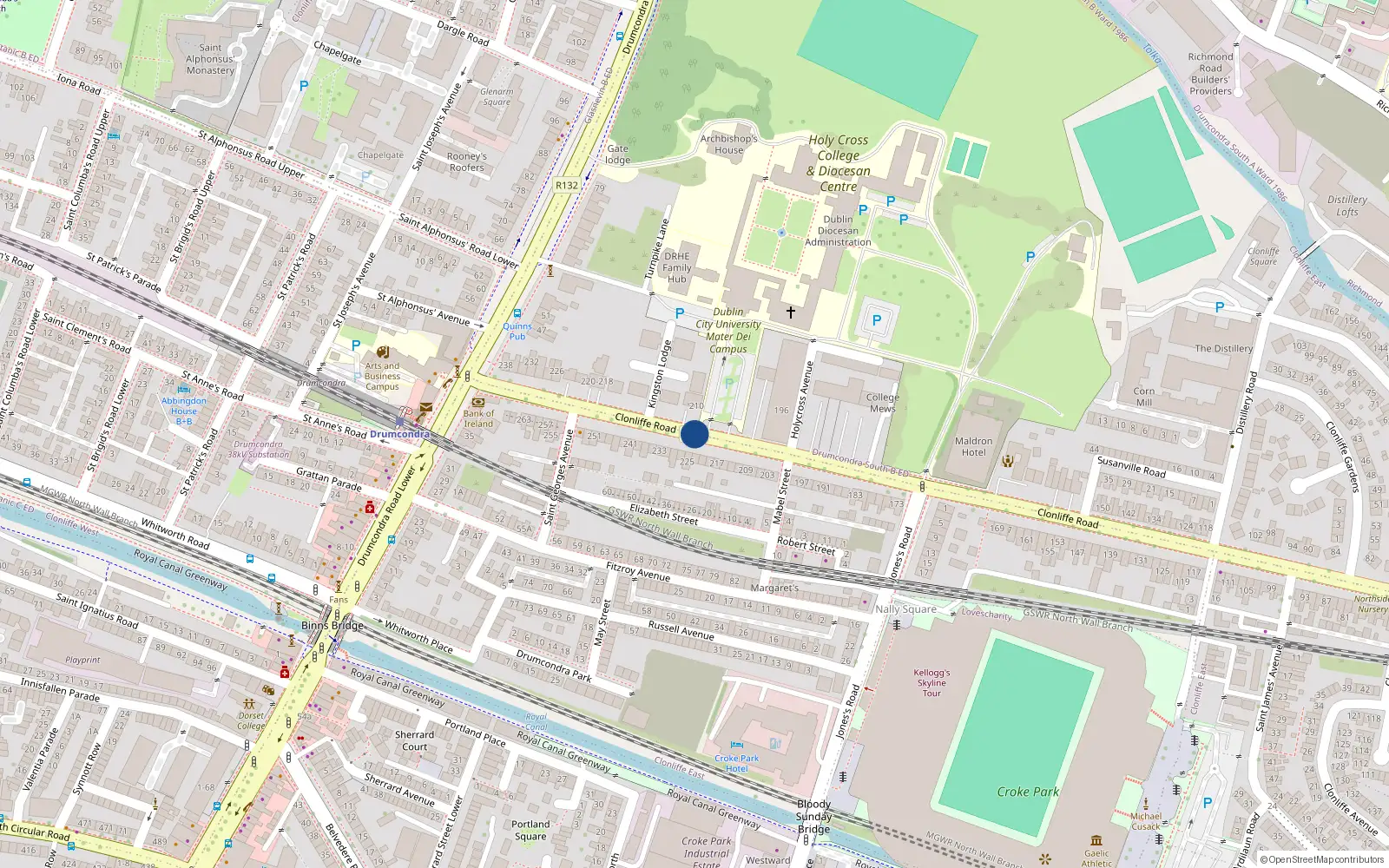 Overhead map showing the location of 188 Clonliffe Road, Dublin 3