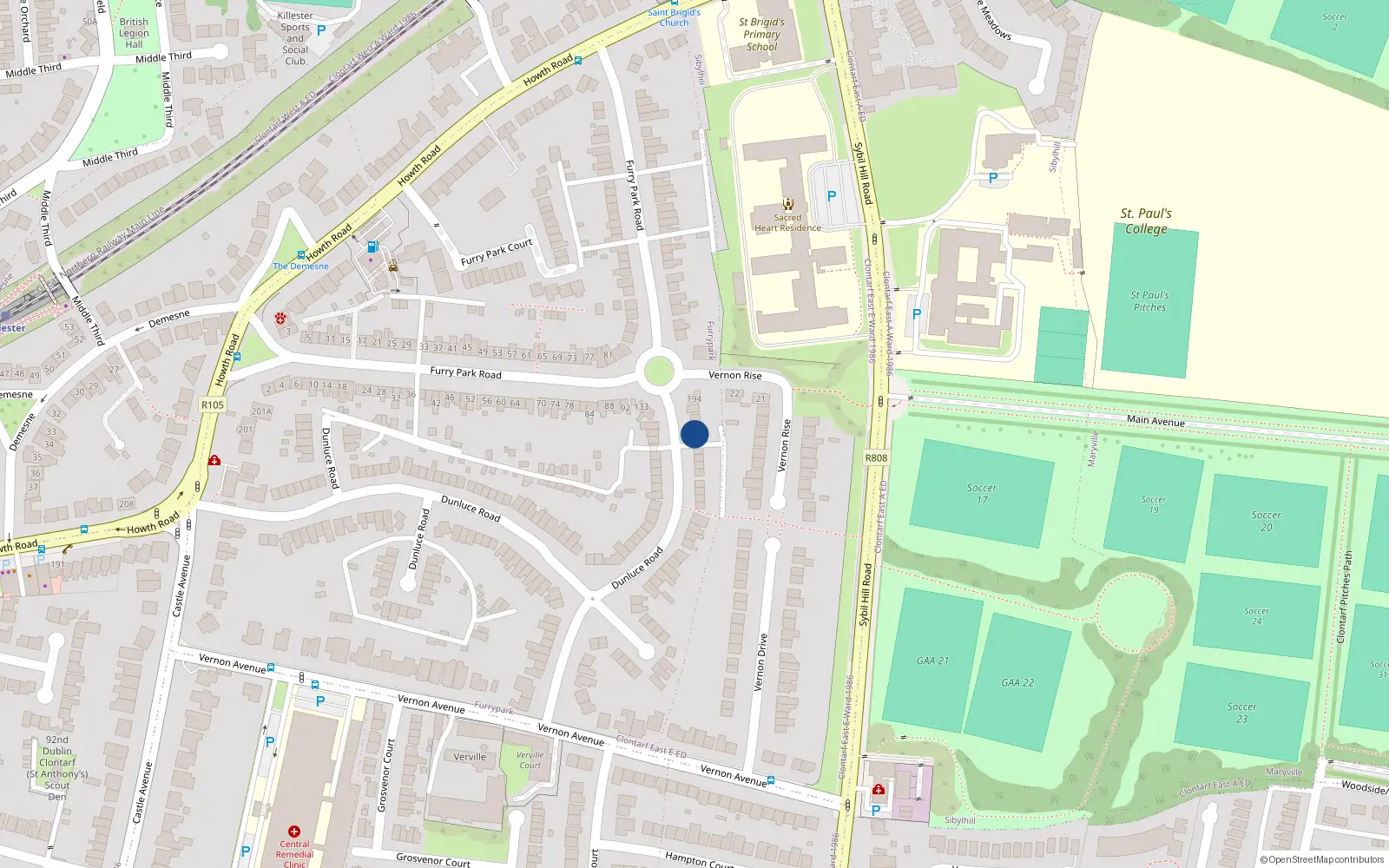 Overhead map showing the location of 188 Dunluce Road, Clontarf, Dublin 3