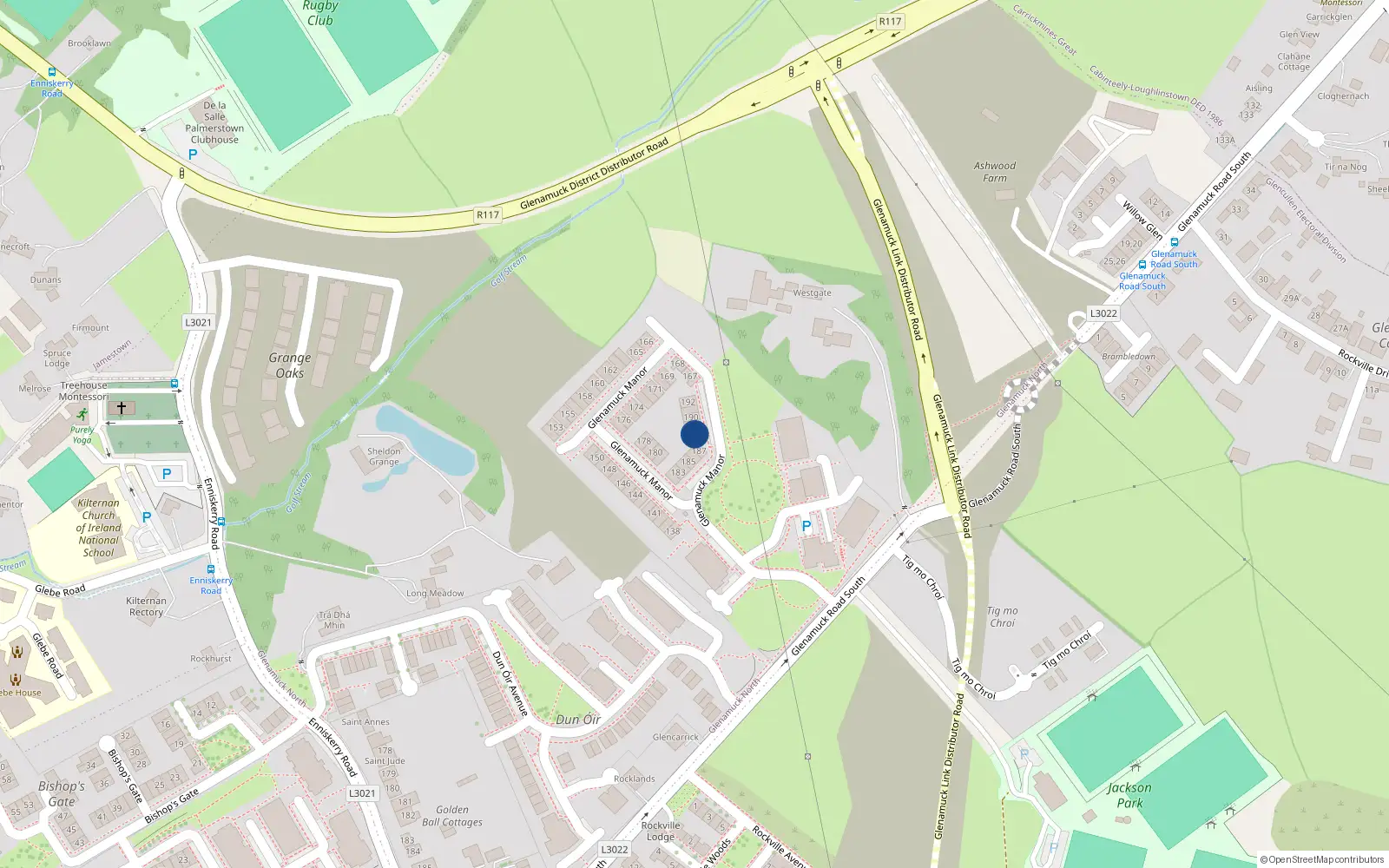 Overhead map showing the location of 188 Glenamuck Manor, Dublin 18