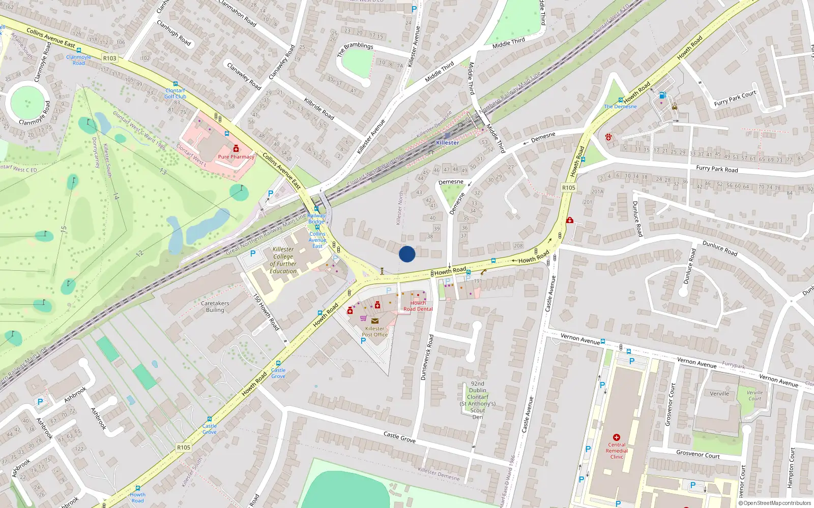 Overhead map showing the location of 188 Howth Road, Clontarf, Dublin 3