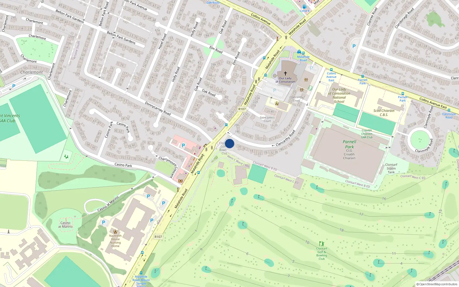 Overhead map showing the location of 188 Malahide Road, Dublin 3