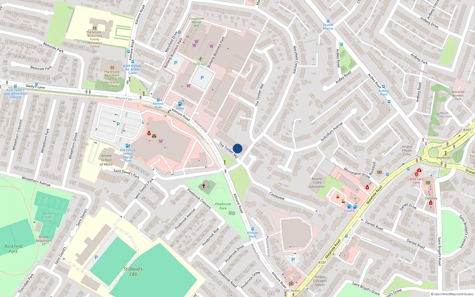 Overhead map showing the location of 188 Timber Mills, Kilmore Road, Dublin 5