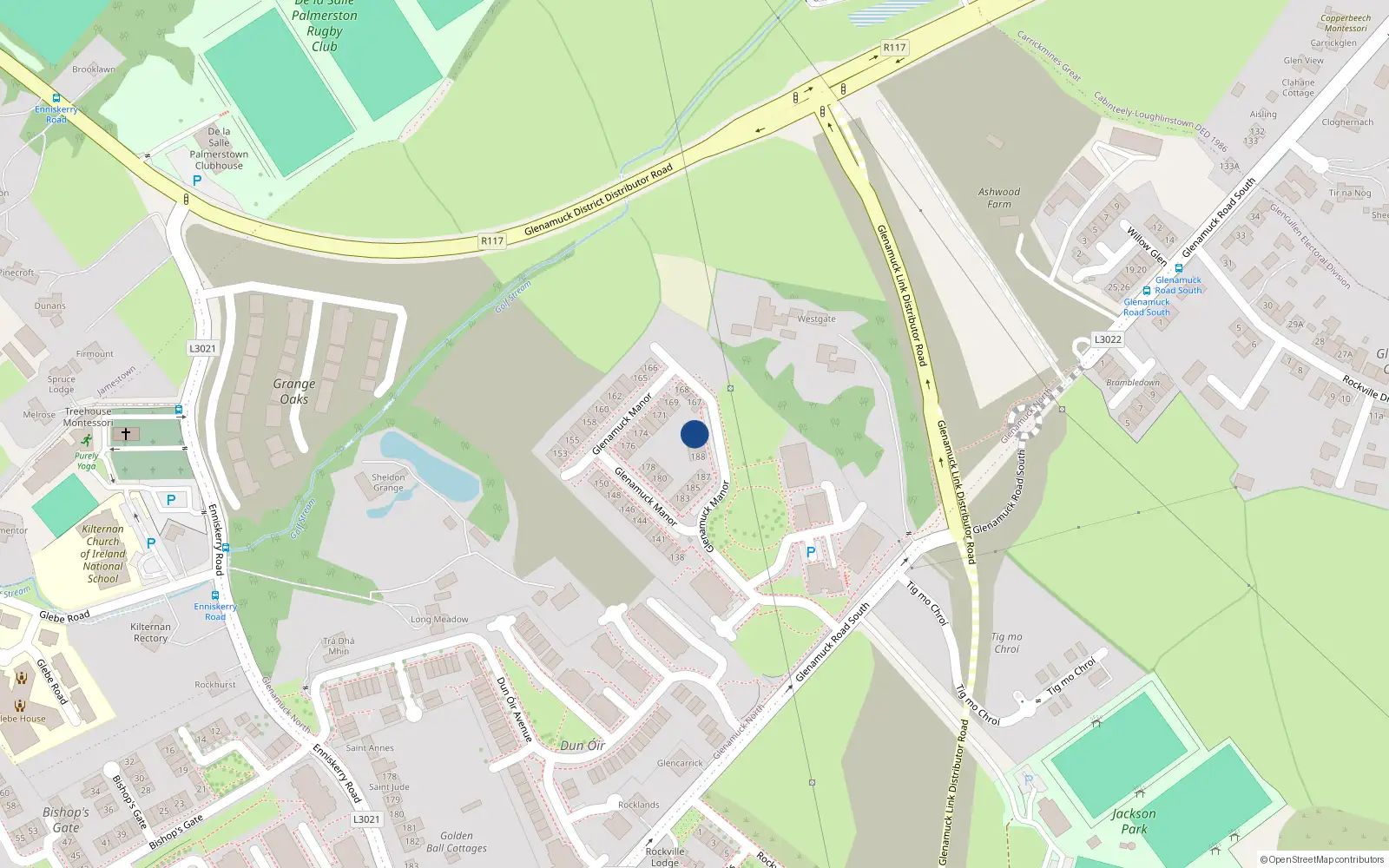 Overhead map showing the location of 191 Glenamuck Manor, Dublin 18