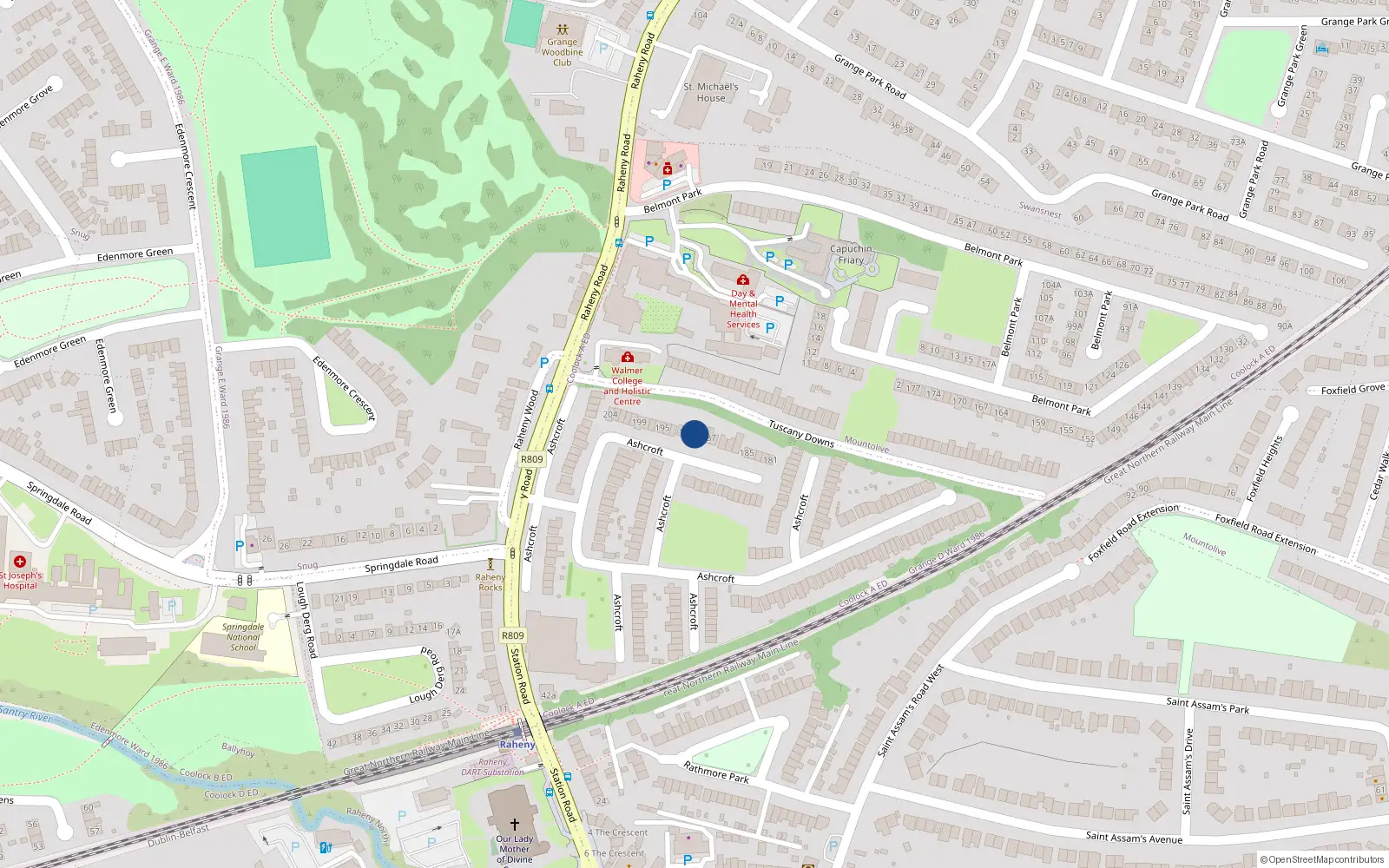 Overhead map showing the location of 189 Ashcroft, Raheny, Dublin 5