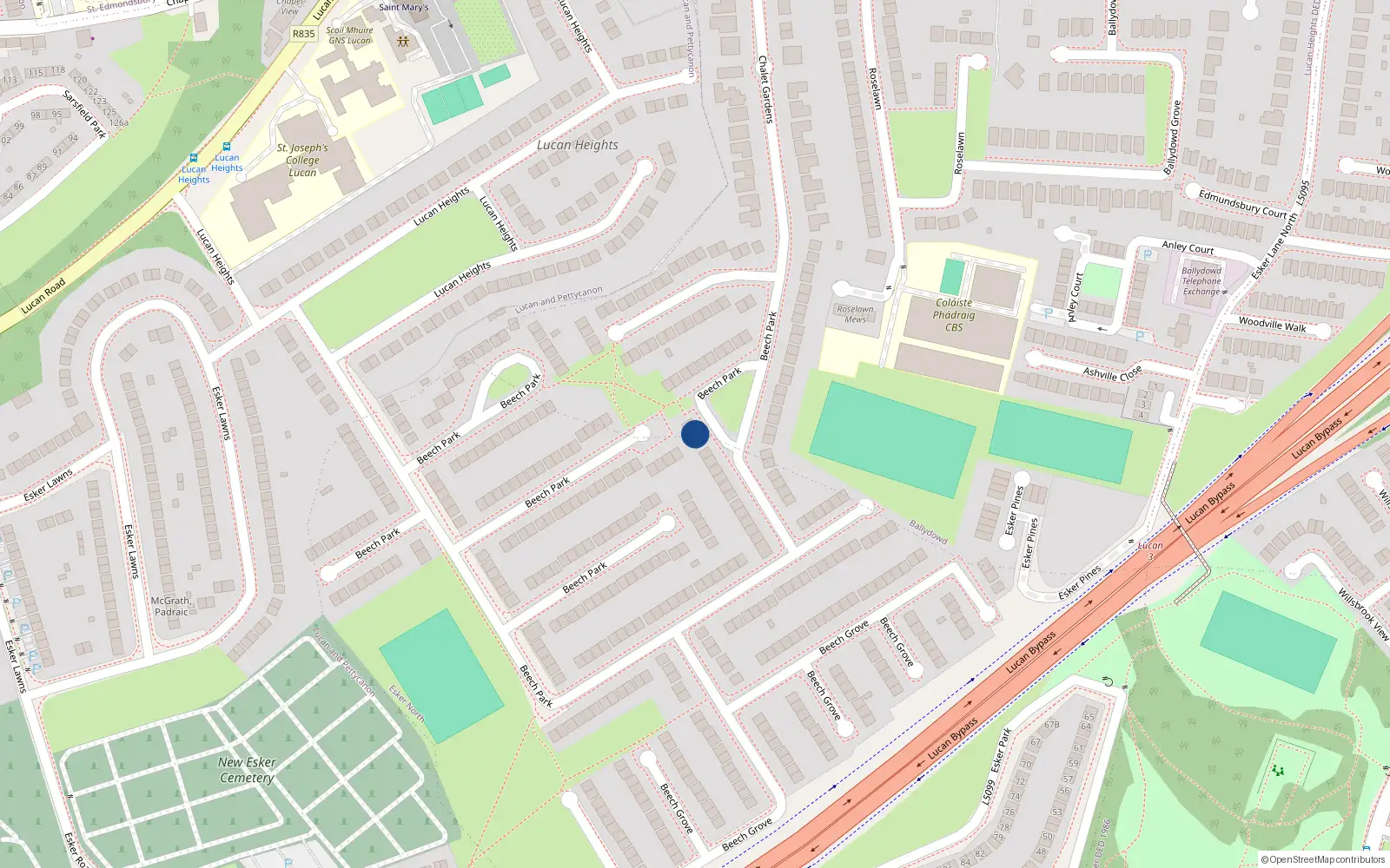 Overhead map showing the location of 189 Beech Park, Lucan