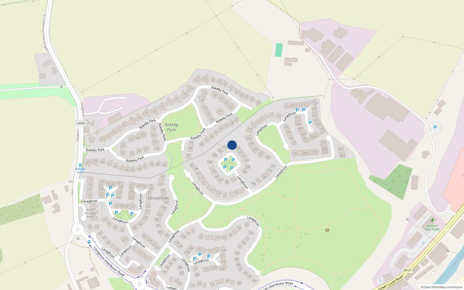 Overhead map showing the location of 189 Laraghcon, Lucan