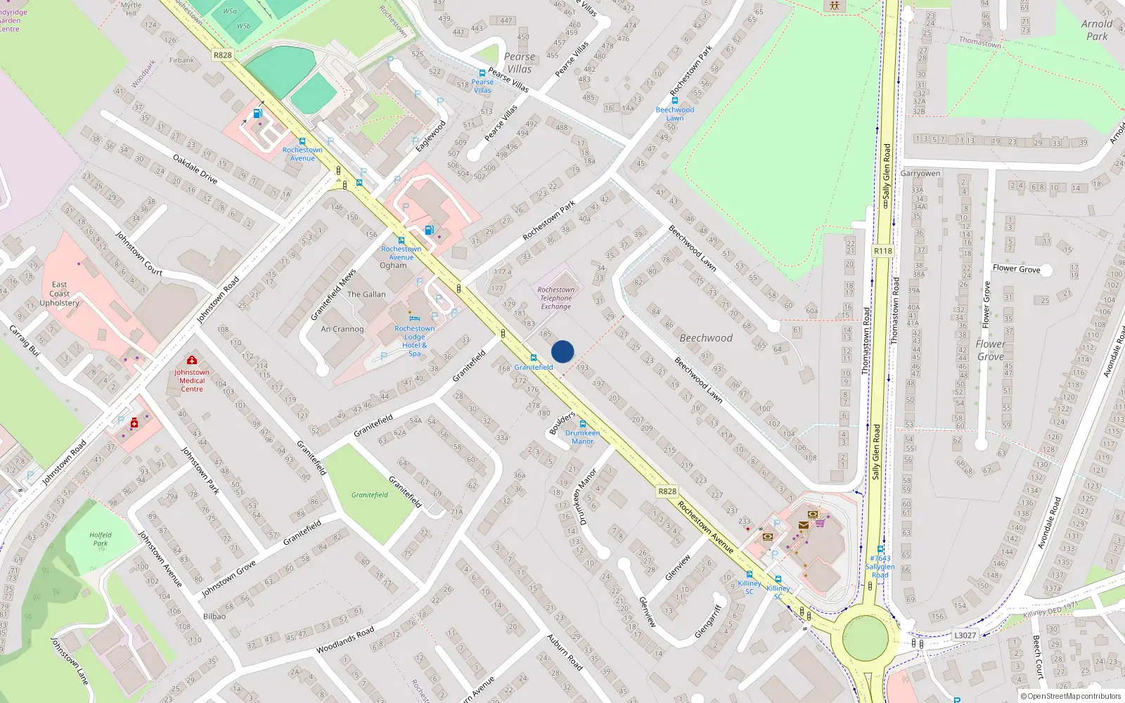 Overhead map showing the location of 189 Rochestown Avenue, Dun Laoghaire, Dublin