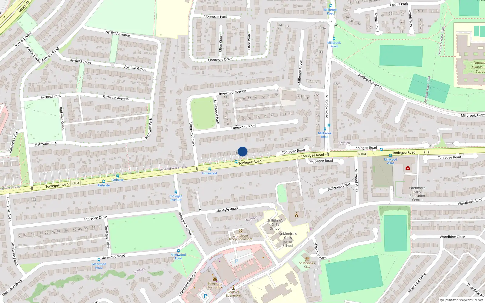Overhead map showing the location of 189 Tonlegee Road, Raheny, Dublin 5