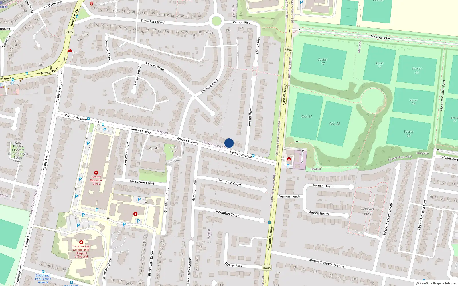 Overhead map showing the location of 189 Vernon Avenue, Clontarf, Dublin 3