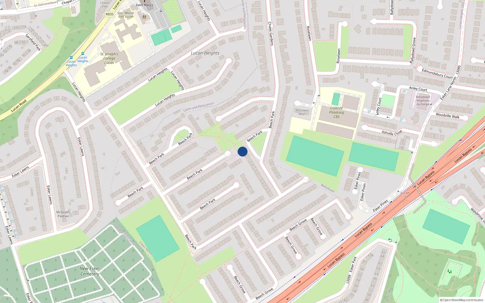 Overhead map showing the location of 189A Beech Park, Esker North, Lucan