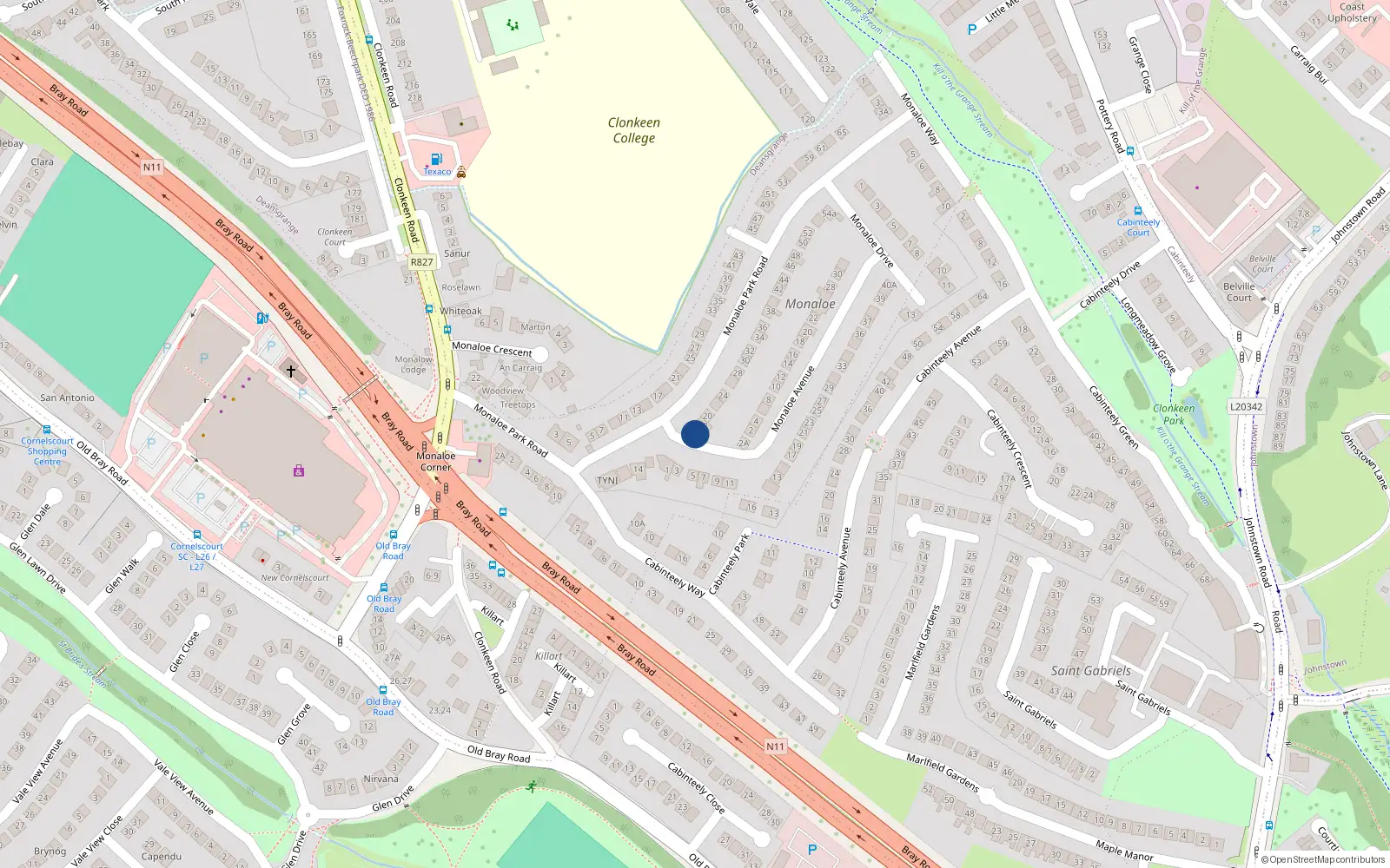 Overhead map showing the location of 18A Monaloe Park Road, Deans Grange, Blackrock