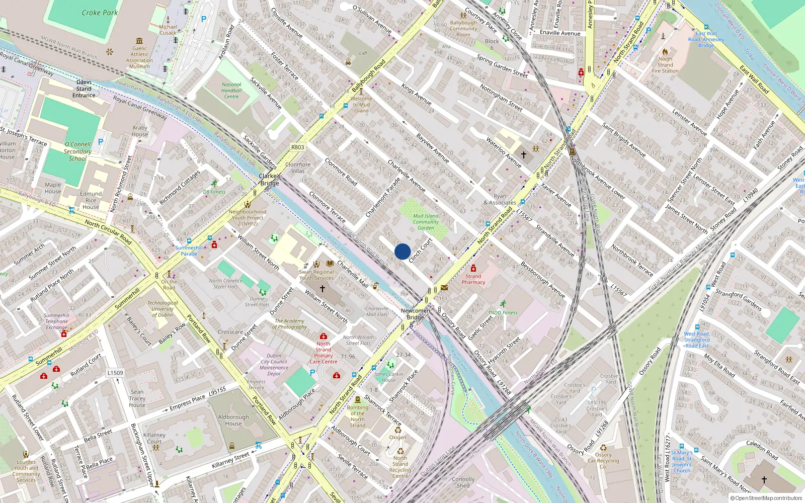 Overhead map showing the location of 18A Newcomen Avenue, North Strand, Dublin 3