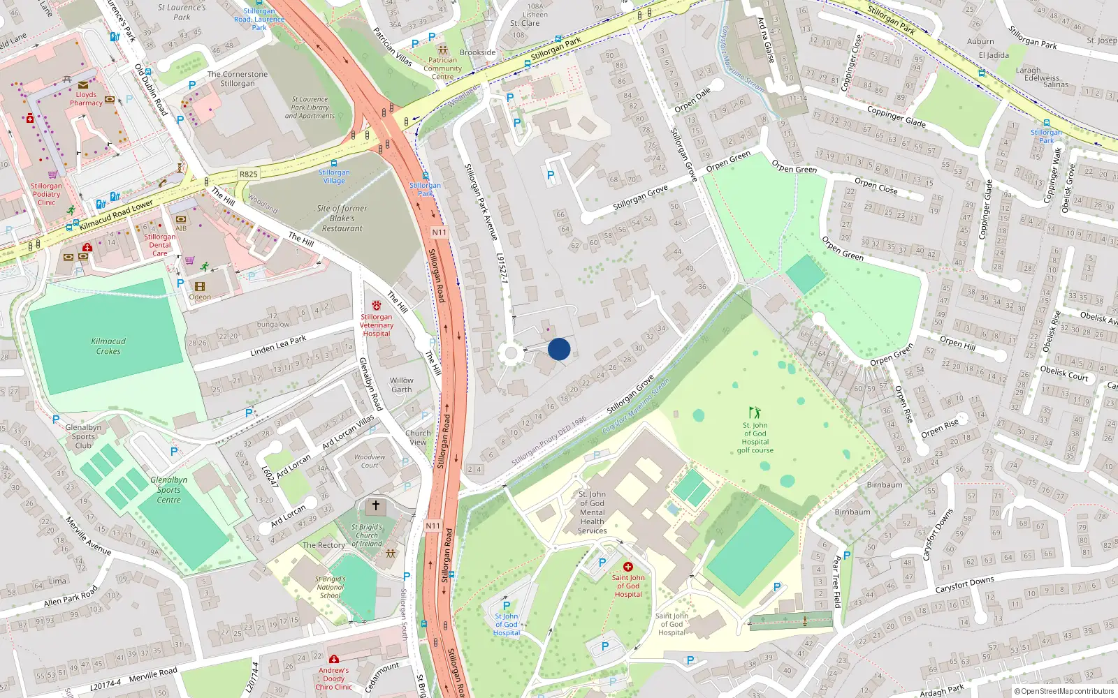Overhead map showing the location of 18A Stillorgan Park Avenue, Blackrock, Dublin
