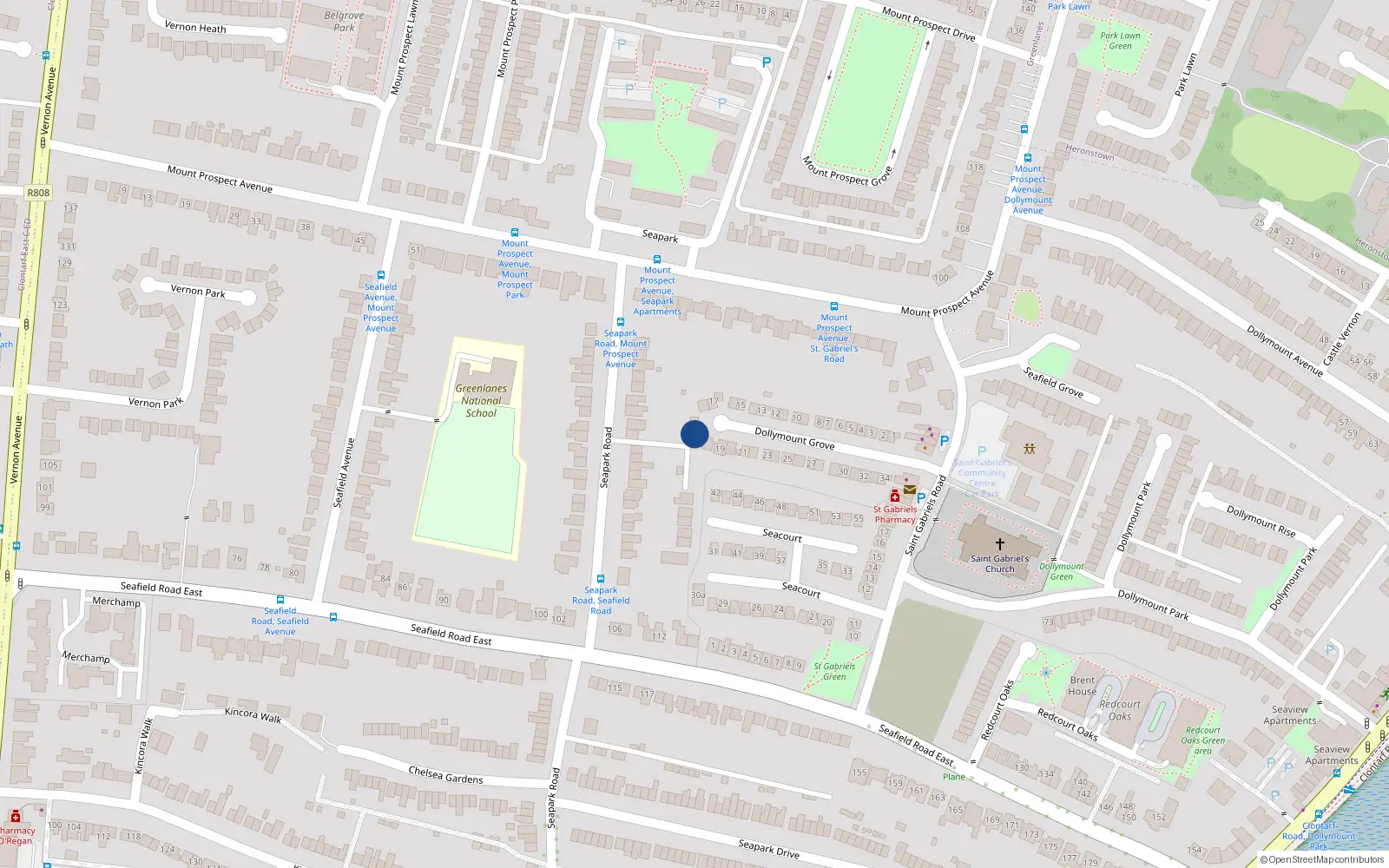 Overhead map showing the location of 18B Dollymount Grove, Clontarf, Dublin 3