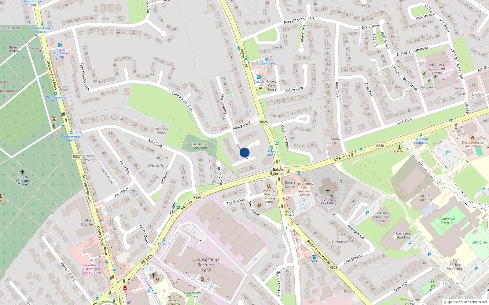 Overhead map showing the location of 19 Abbey Court, Monkstown