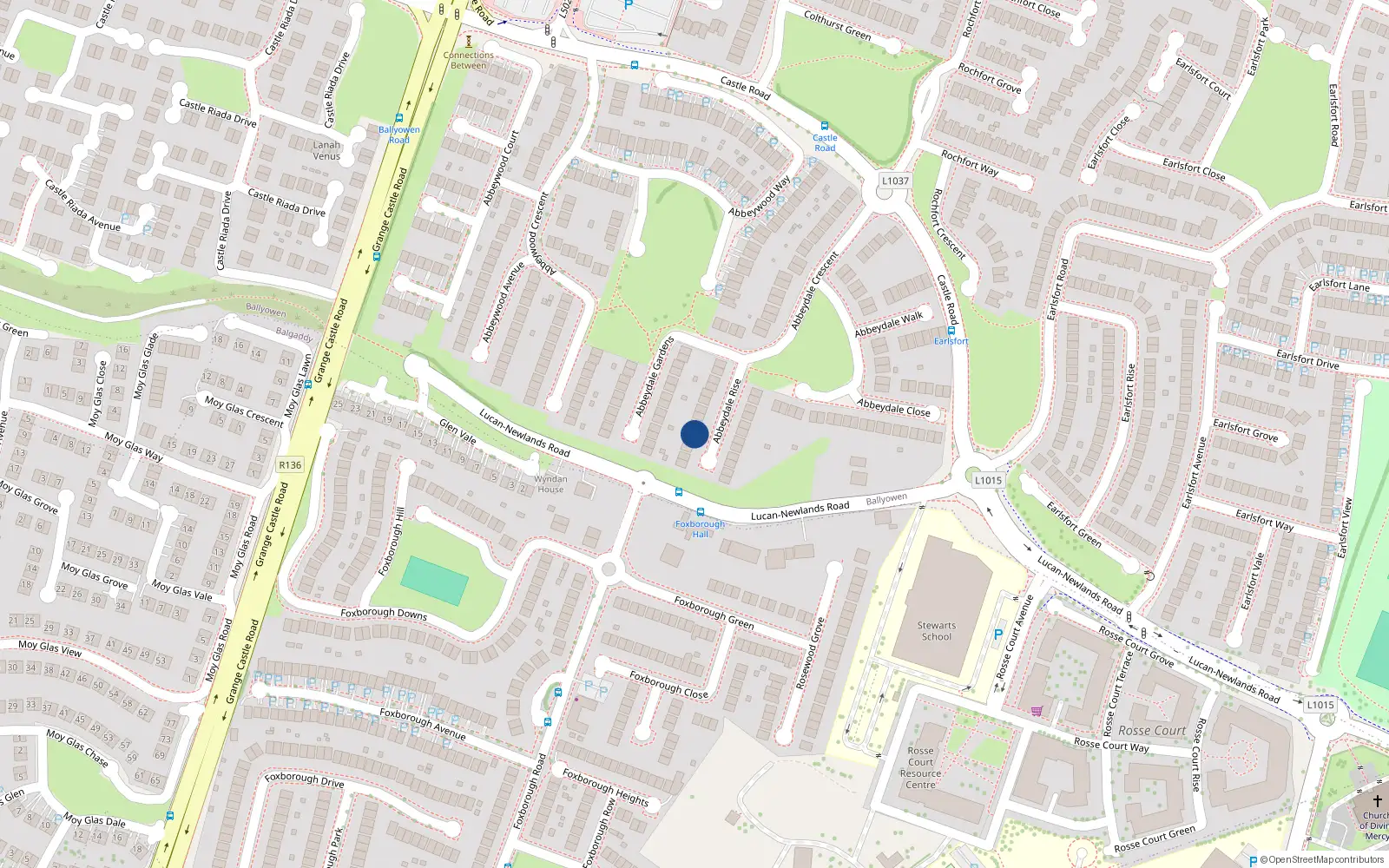 Overhead map showing the location of 19 Abbeydale Rise, Lucan