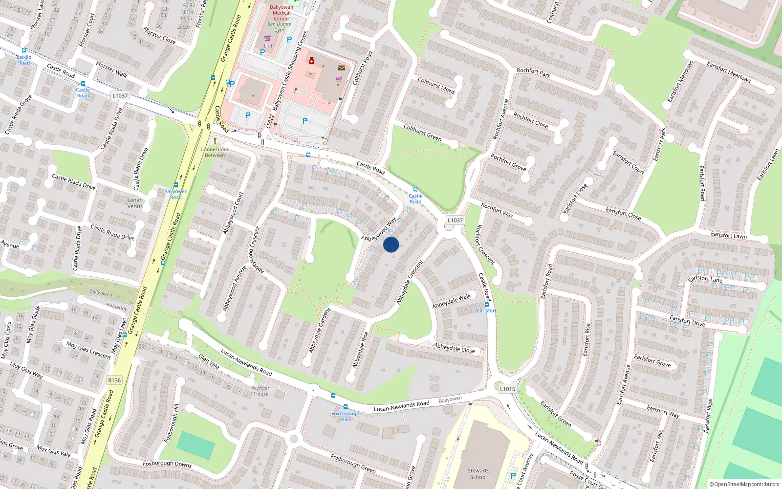 Overhead map showing the location of 19 Abbeywood Way, Lucan