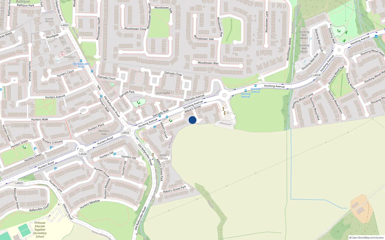 Overhead map showing the location of 19 Abbots Grove Avenue, Dublin 16