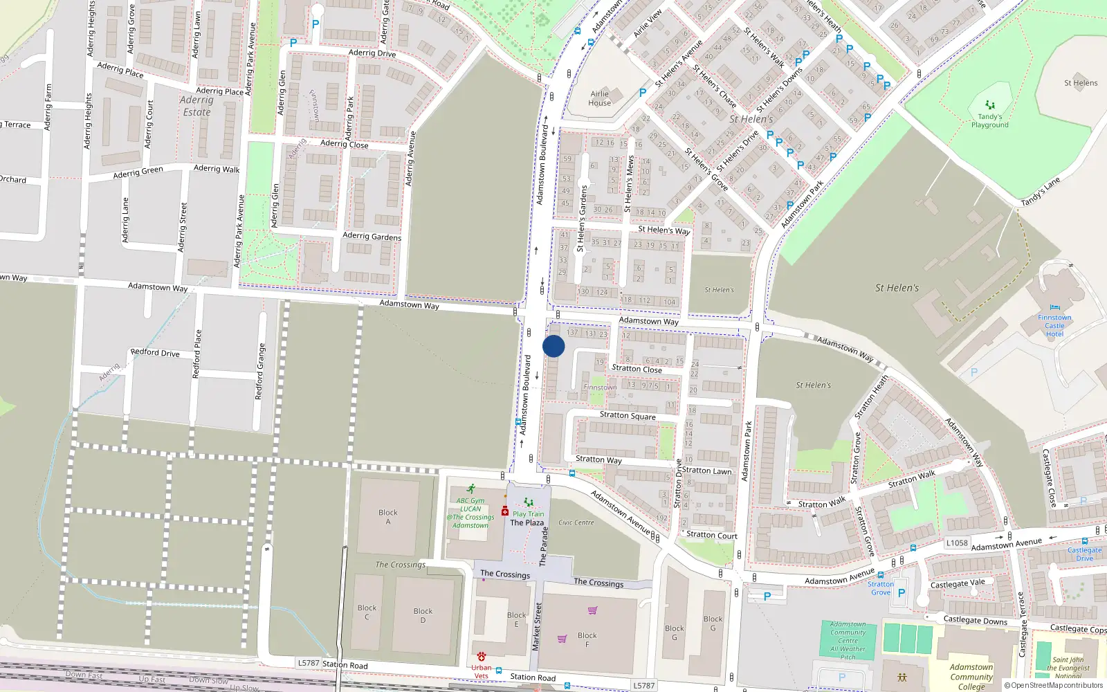 Overhead map showing the location of 19 Adamstown Boulevard, Lucan