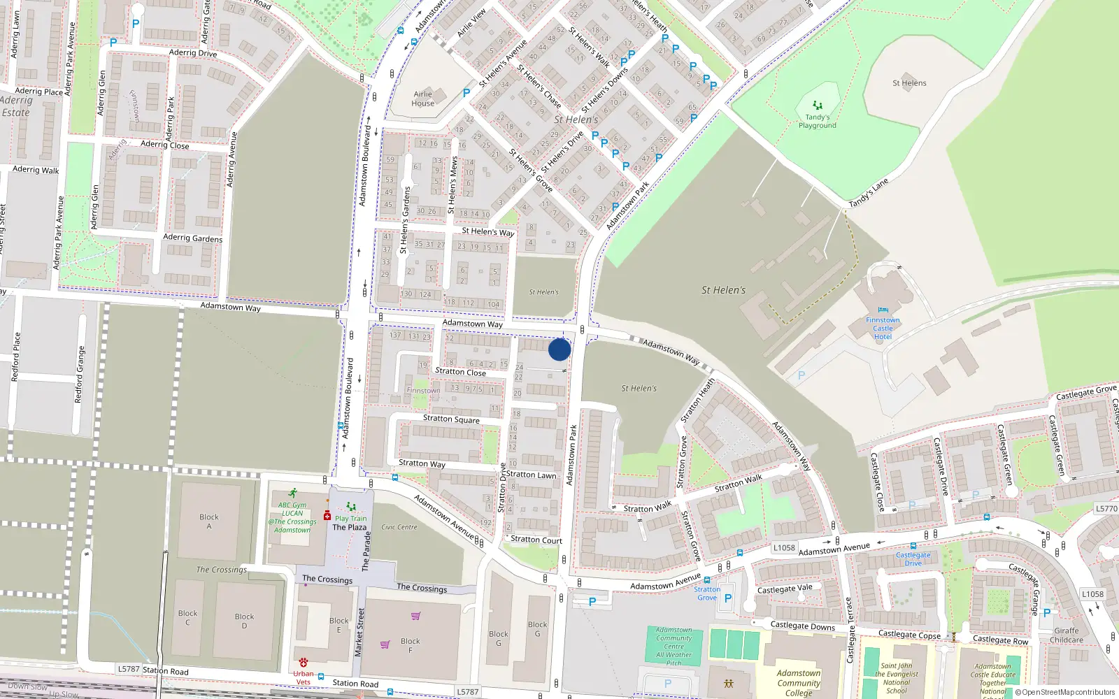 Overhead map showing the location of 19 Adamstown Park, Lucan