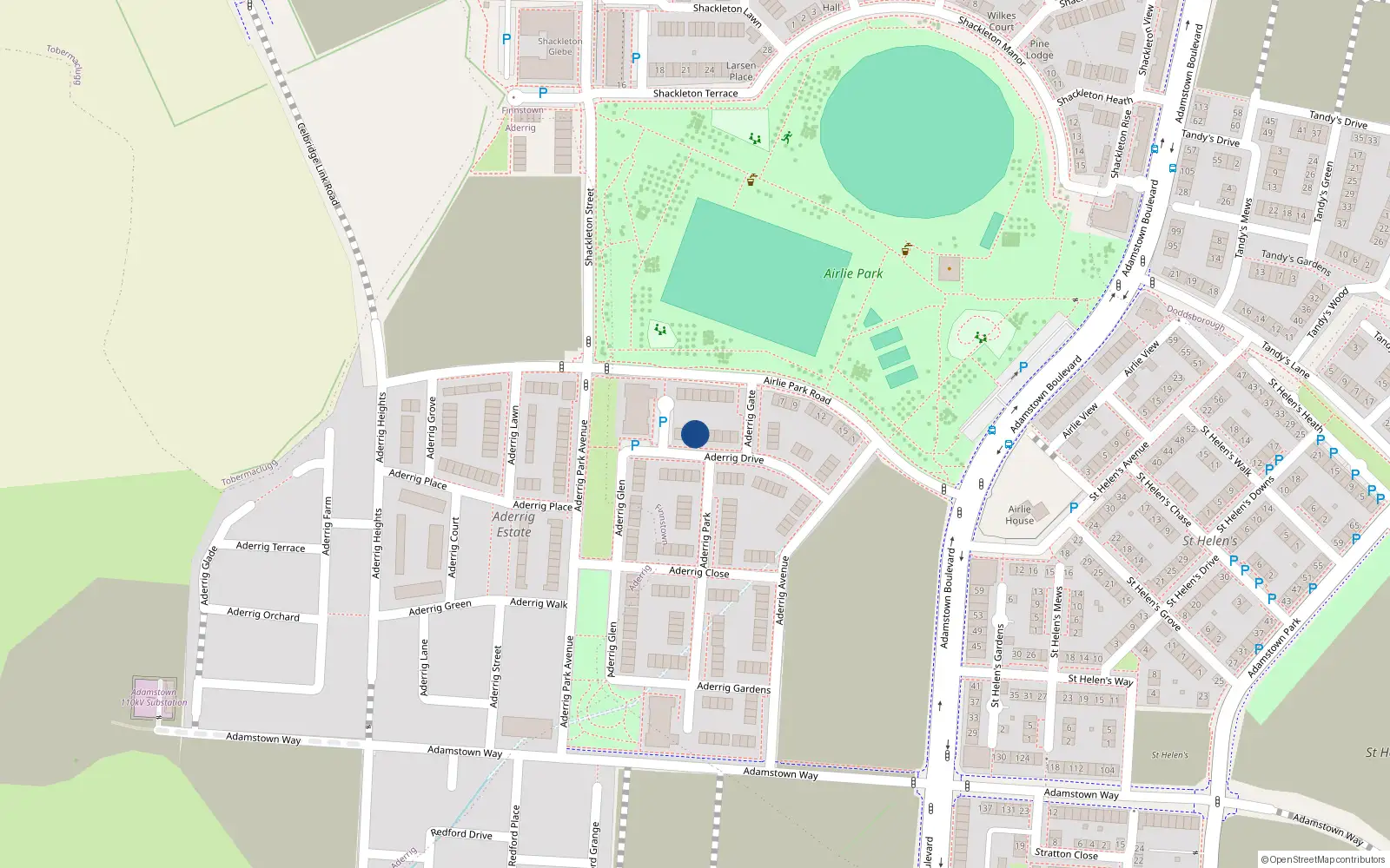Overhead map showing the location of 19 Aderrig Drive, Lucan