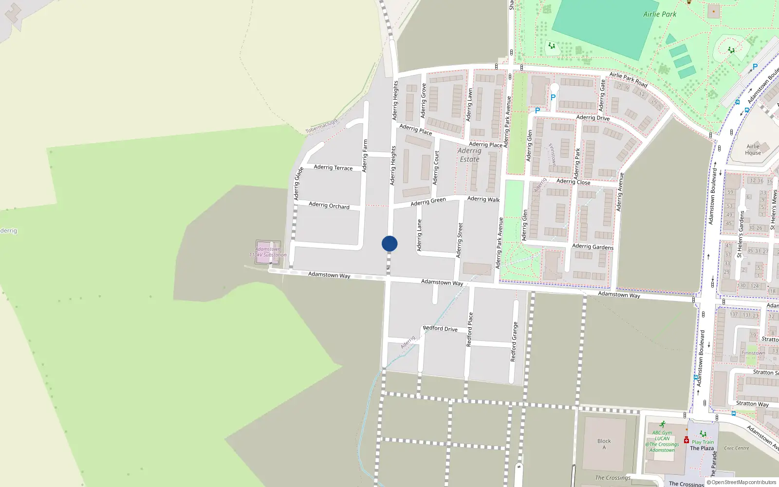 Overhead map showing the location of 19 Aderrig Heights, Aderrig