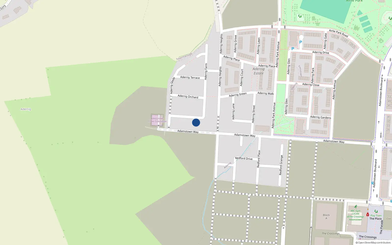 Overhead map showing the location of 19 Aderrig Lodge, Lucan