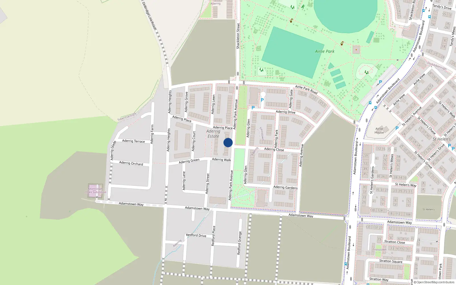 Overhead map showing the location of 19 Aderrig Park Avenue, Adamstown
