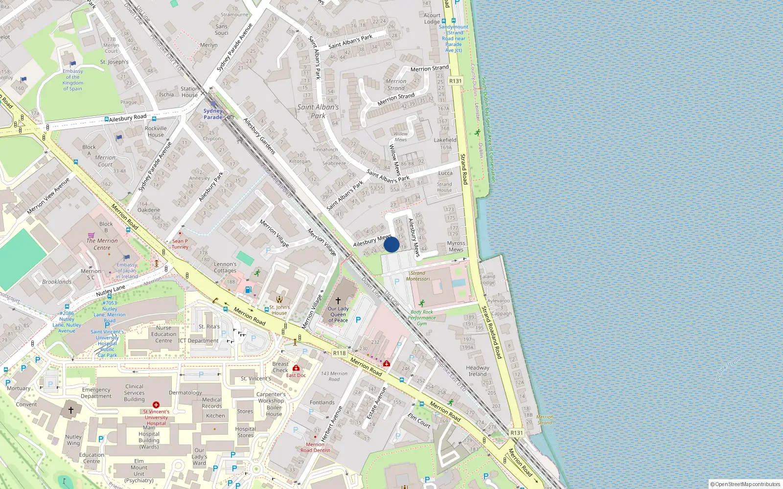 Overhead map showing the location of 19 Ailesbury Mews, Sandymount