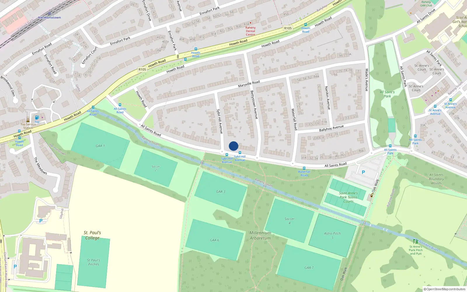 Overhead map showing the location of 19 All Saints Road, Raheny, Dublin 5