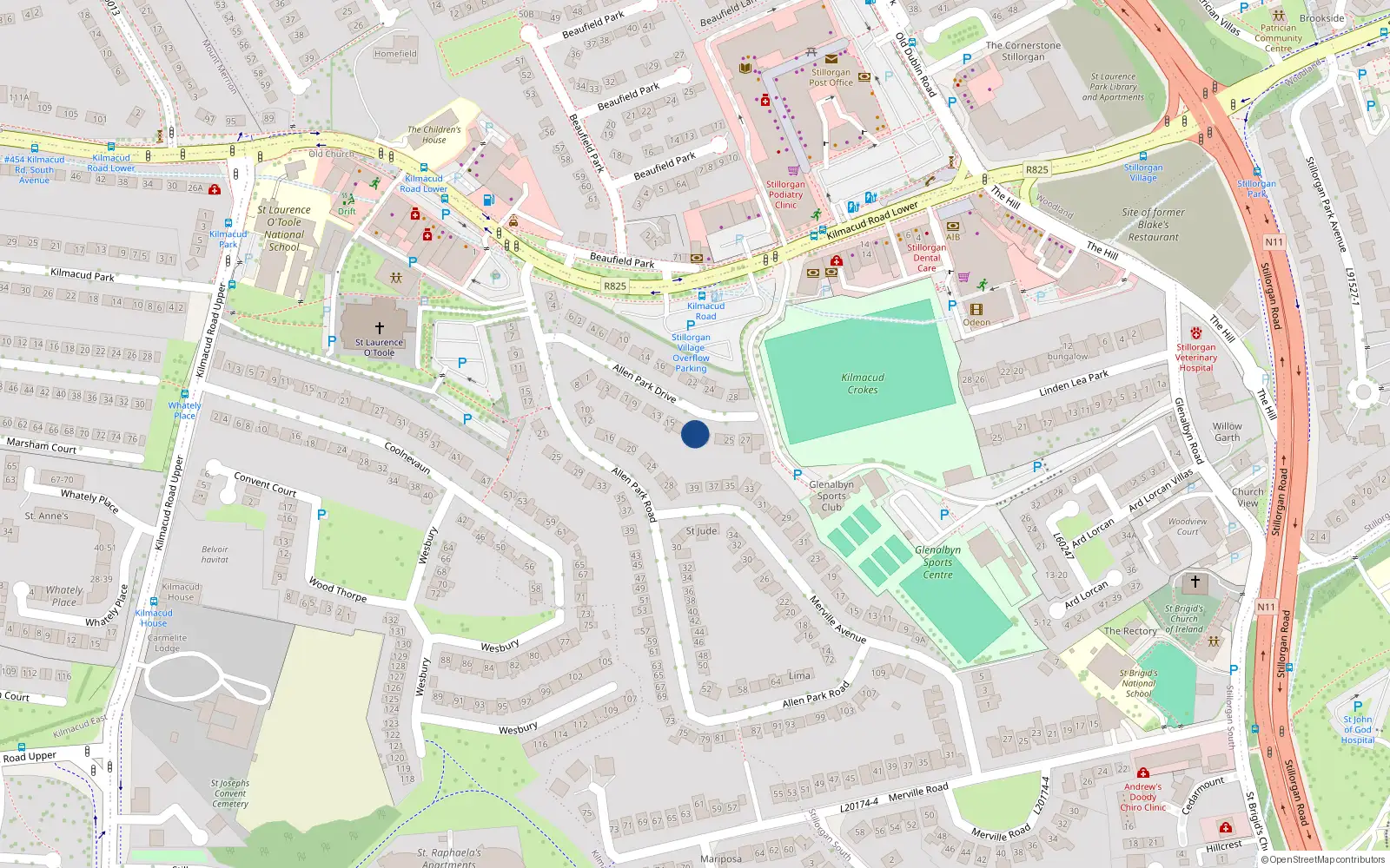 Overhead map showing the location of 19 Allen Park Drive, Co Dublin