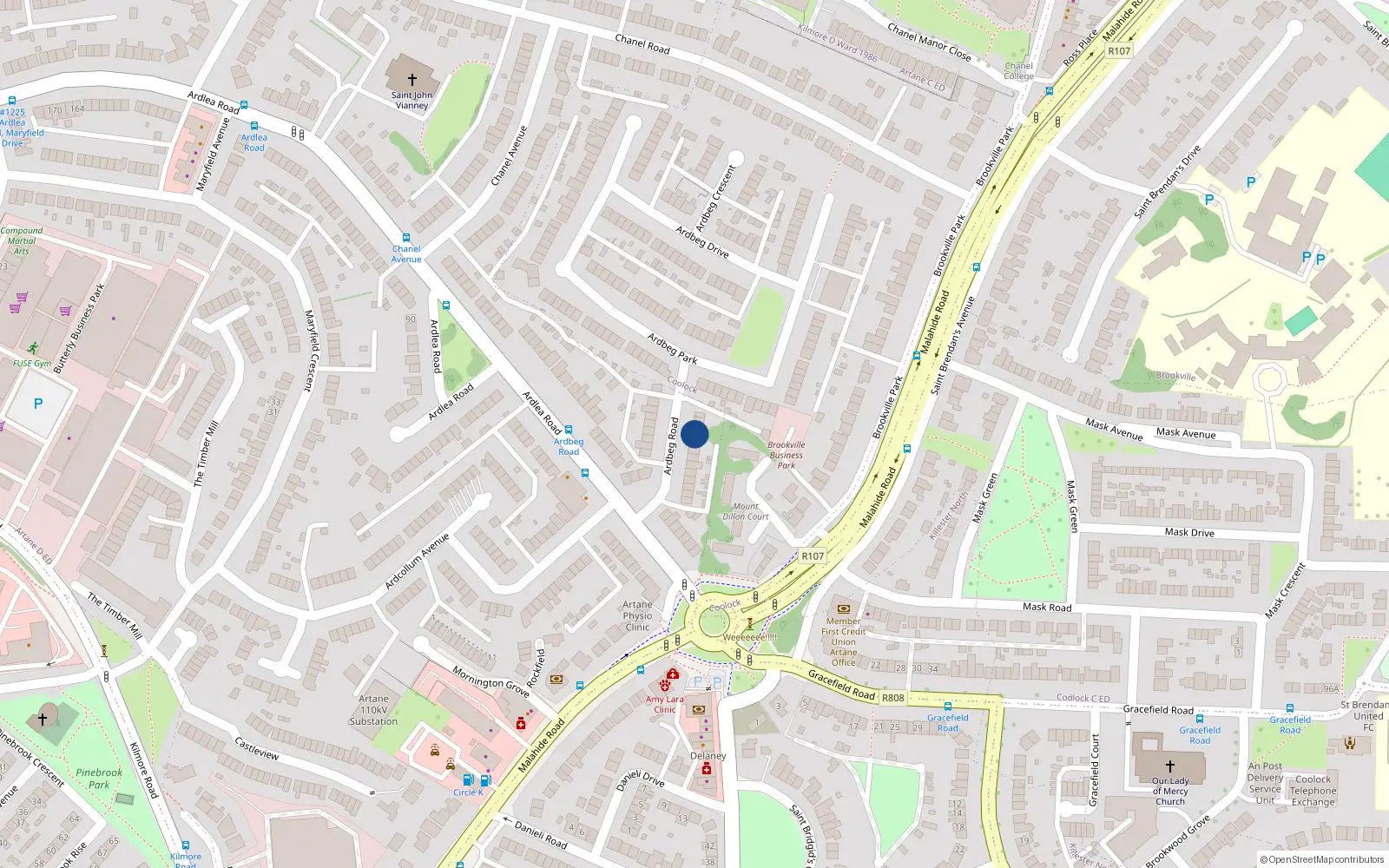 Overhead map showing the location of 19 Ardbeg Road, Artane, Dublin 5