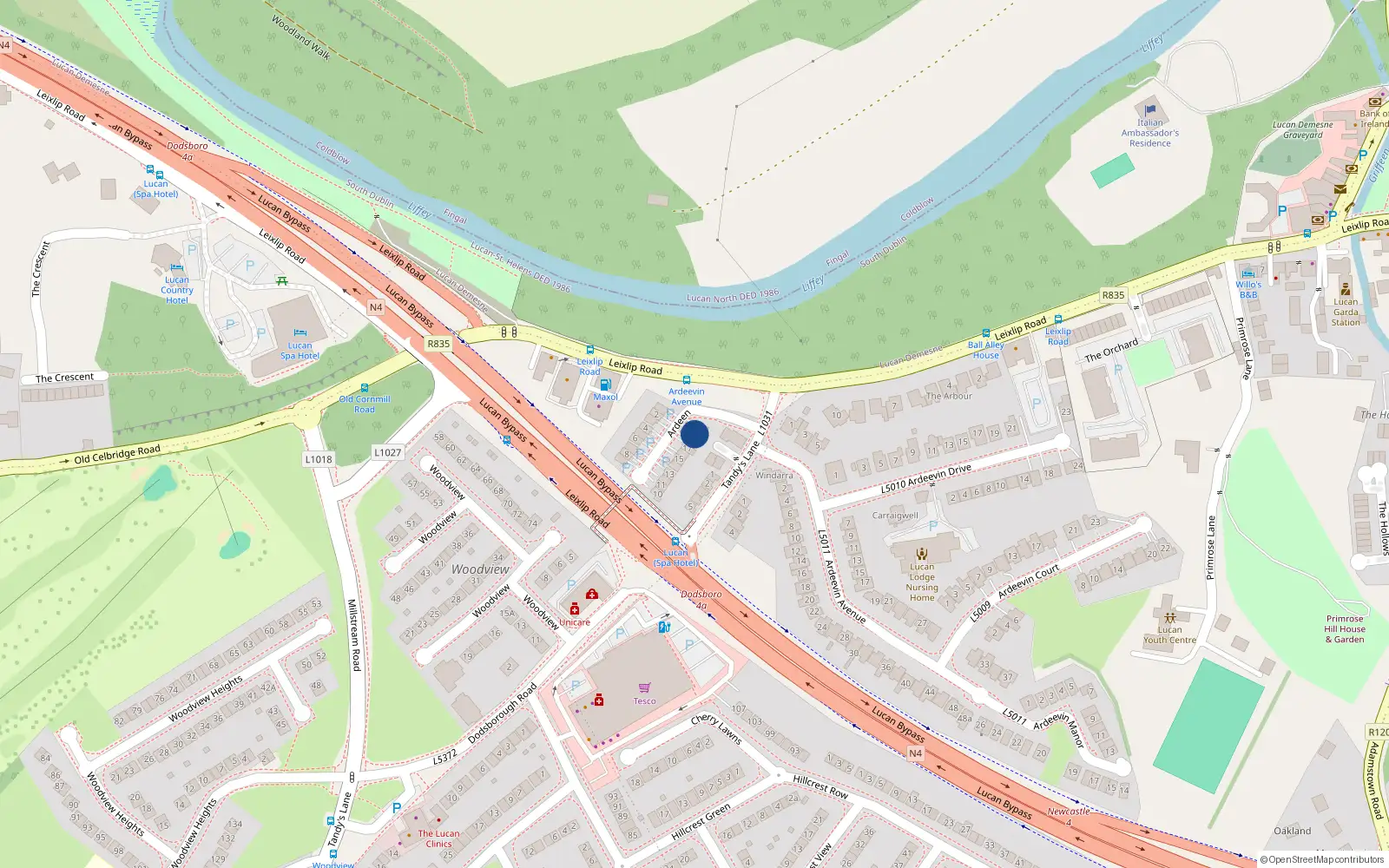 Overhead map showing the location of 19 Ardeen, Lucan