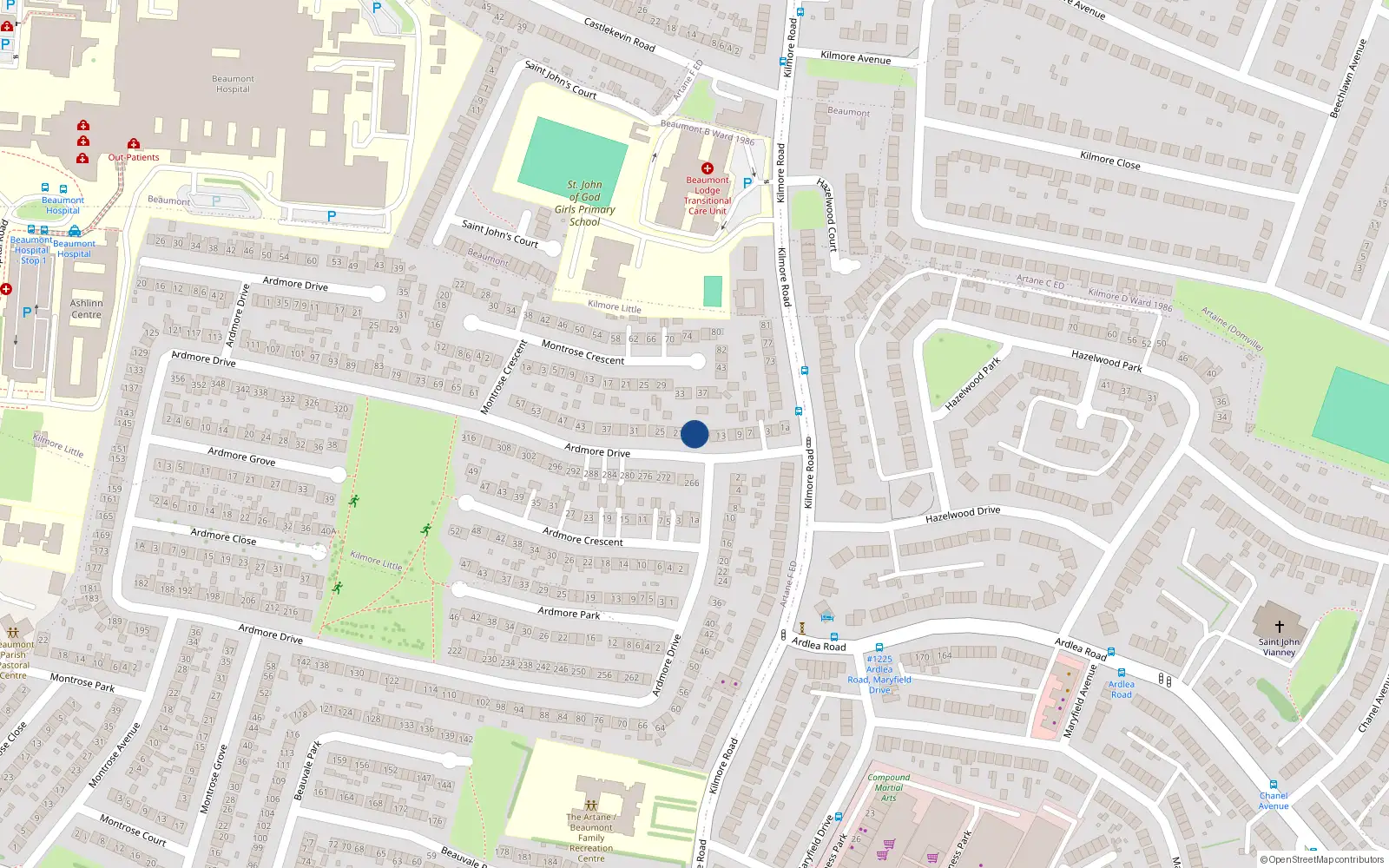 Overhead map showing the location of 19 Ardmore Drive, Dublin 5