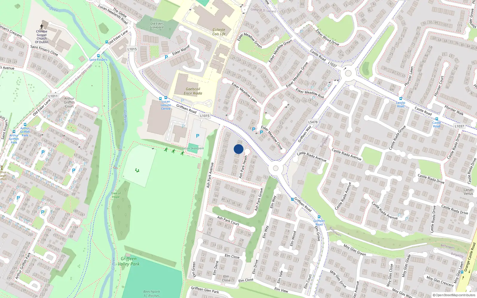 Overhead map showing the location of 19 Ash Park Heath, Lucan