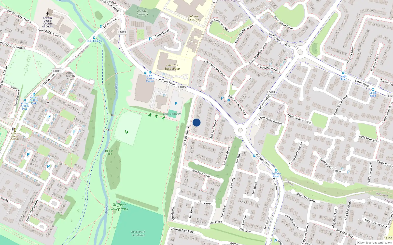 Overhead map showing the location of 19 Ash Park Avenue, Lucan