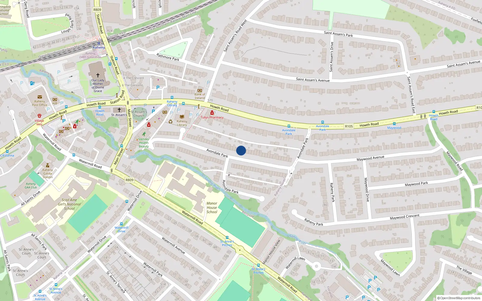 Overhead map showing the location of 19 Avondale Park, Dublin 5