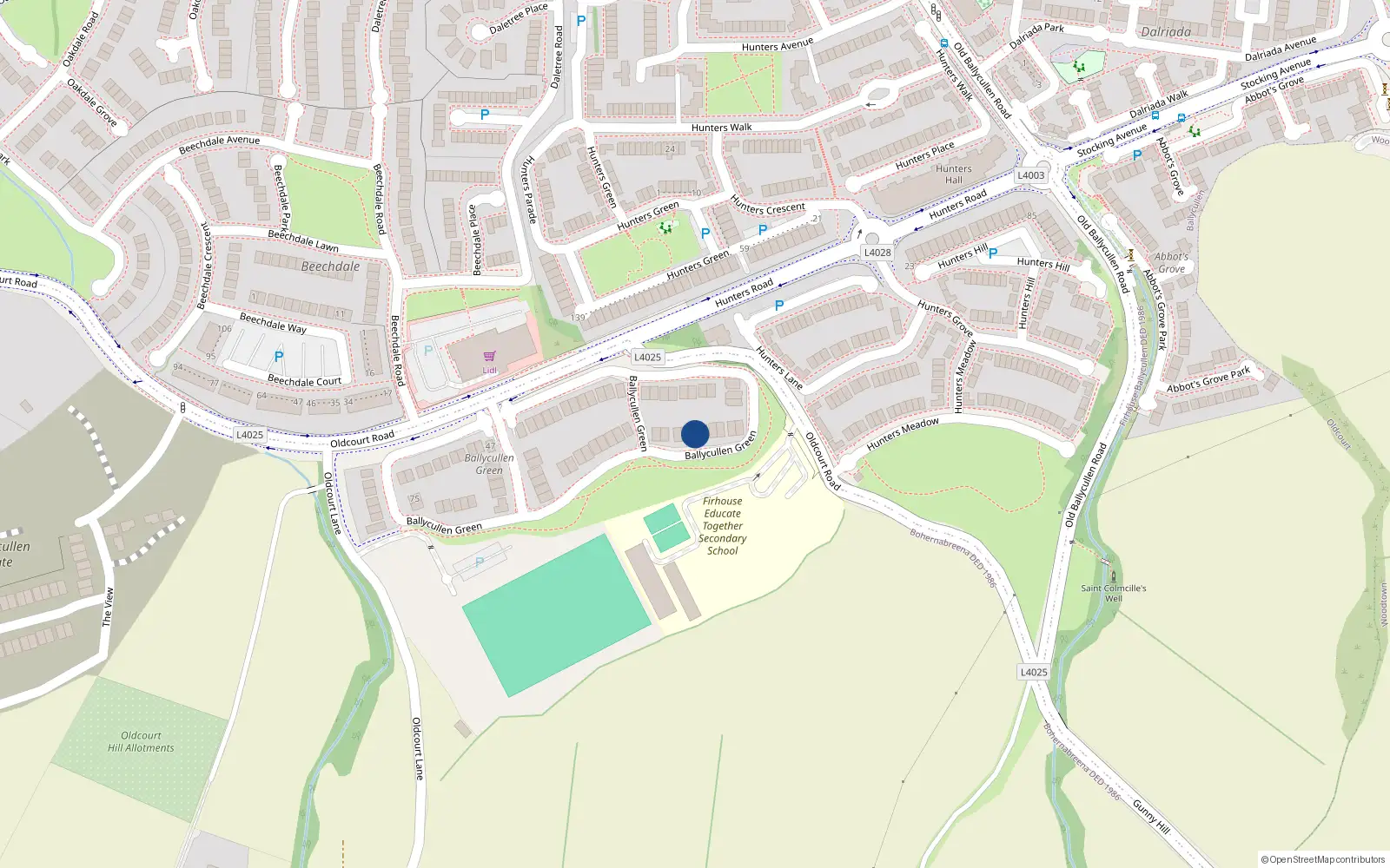 Overhead map showing the location of 19 Ballycullen Green, Dublin 24