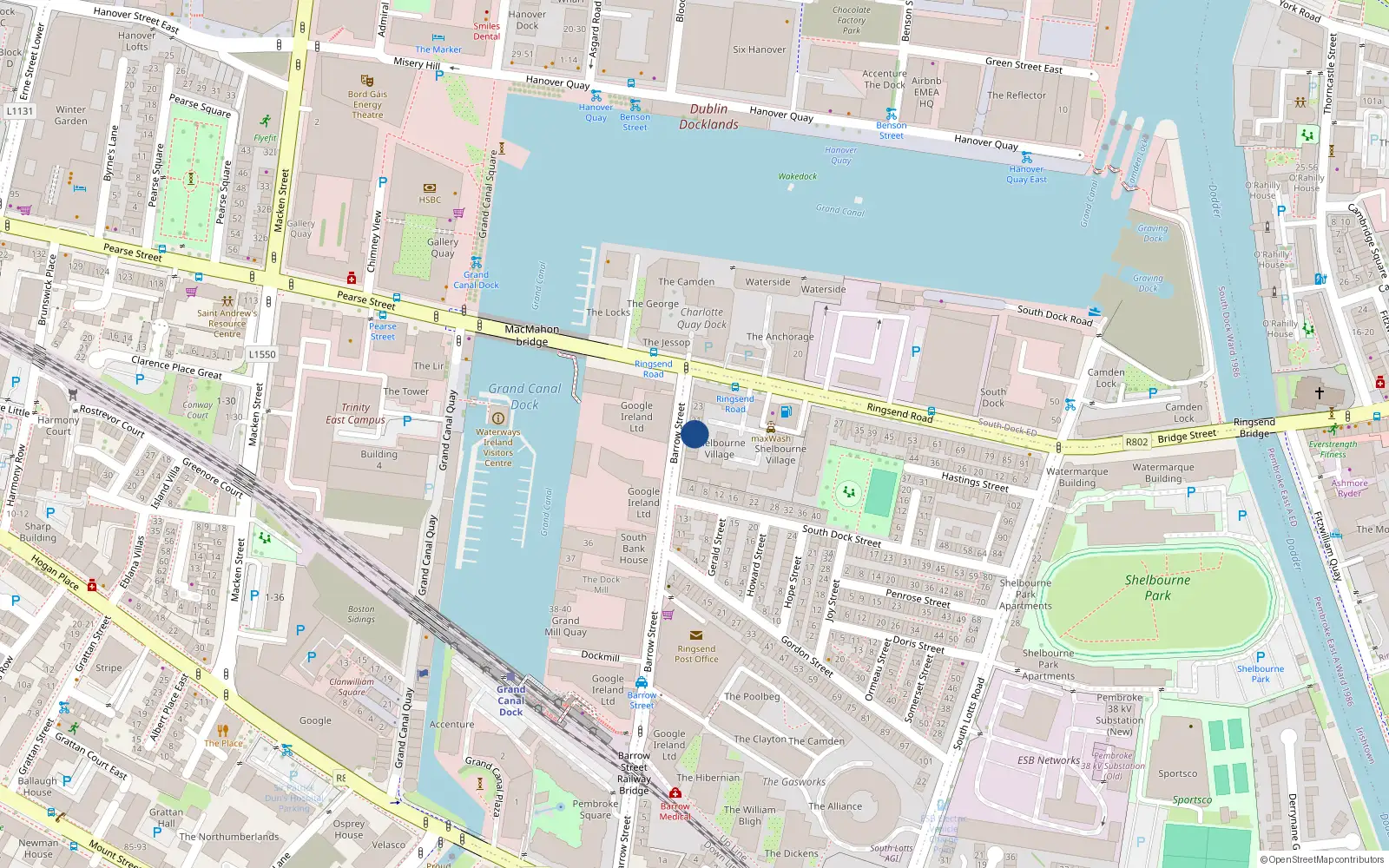 Overhead map showing the location of 19 Barrow Street, Dublin 4