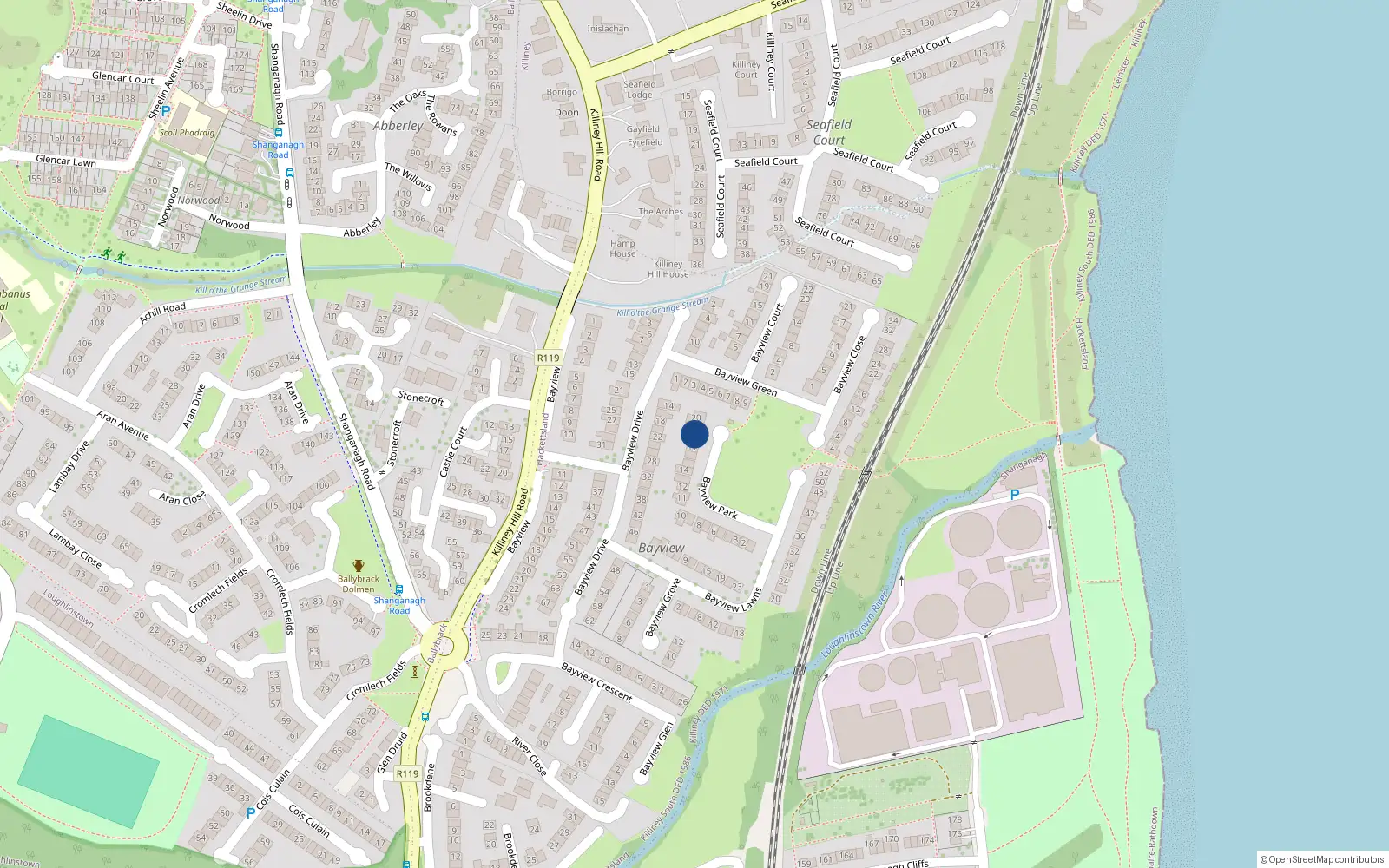 Overhead map showing the location of 19 Bayview Park, Killiney