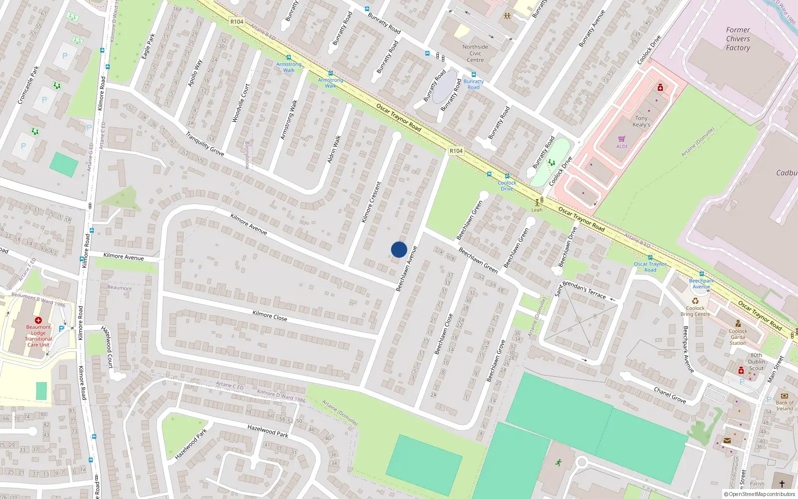 Overhead map showing the location of 19 Beechlawn Avenue, Dublin 5