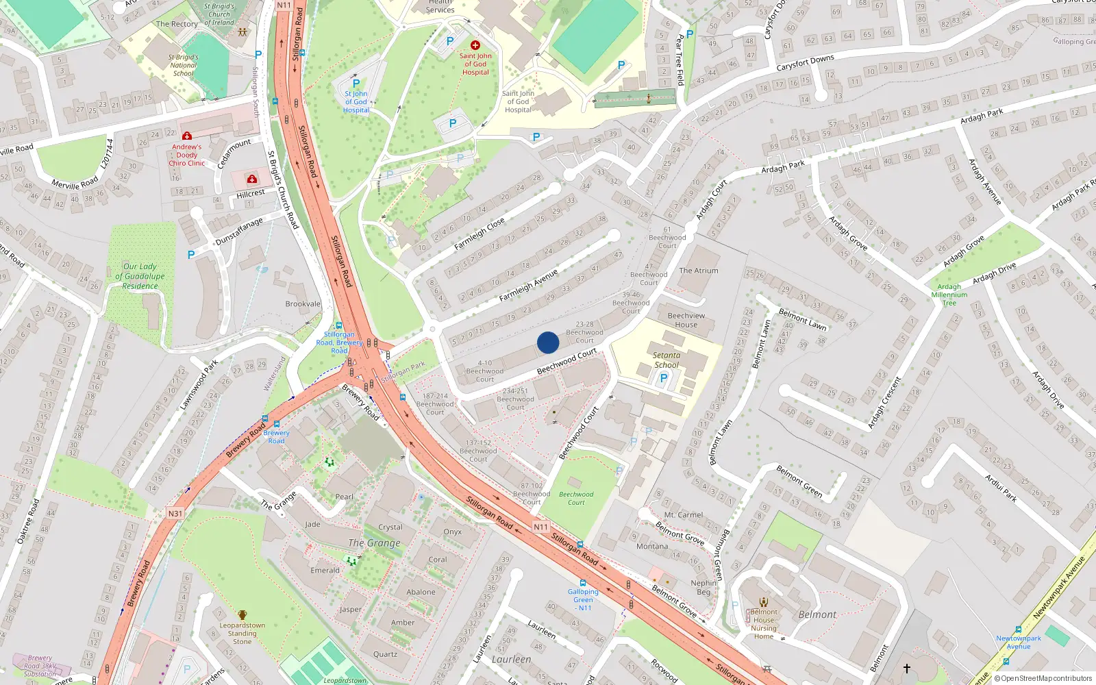 Overhead map showing the location of 19 Beechwood Court, Blackrock