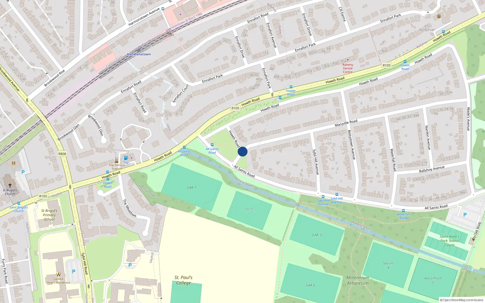 Overhead map showing the location of 19 Berehaven Place, Howth Road, Raheny Dublin 5