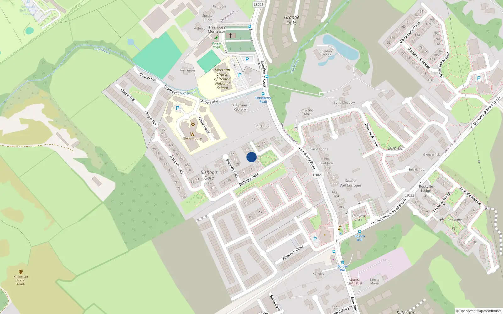 Overhead map showing the location of 19 Bishops Gate, Kilternan